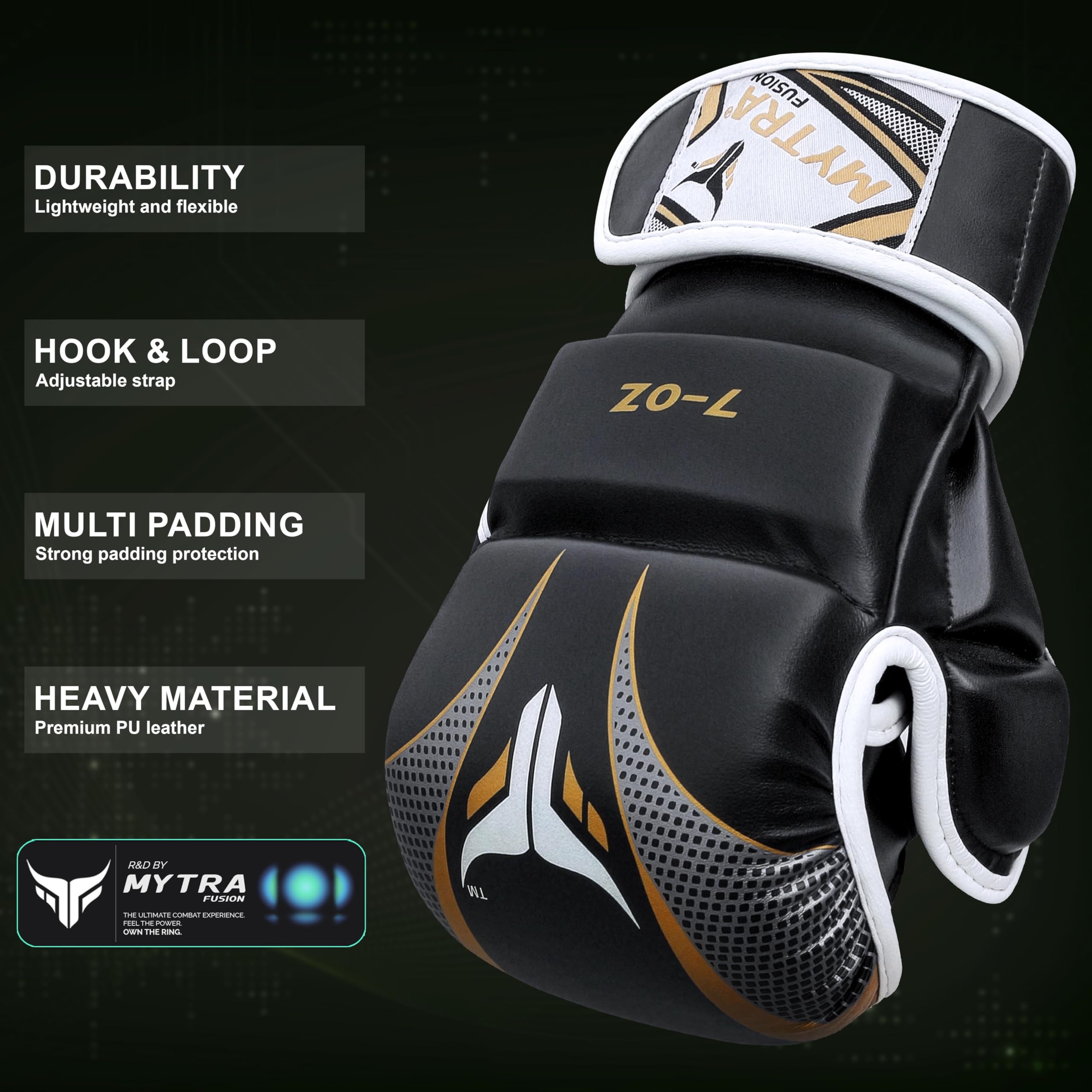 Mytra Fusion Gants MMA avec Paume Ouverte et Support de Poignet réglable, Gant MMA pour Sparring, Grappling, Cage Fighting, Combat Sports, Kickboxing, Punching Bag and Martial Arts