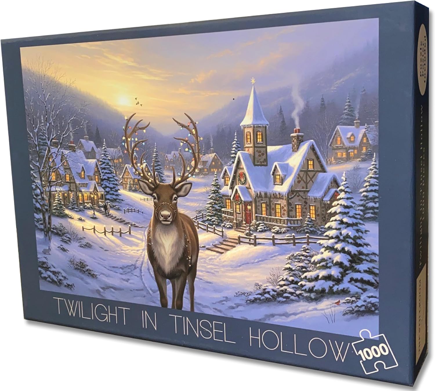TheStillroom - Twilight in Tinsel Hollow - 1000 Piece Jigsaw Puzzle for Adults | Snowy Winter Village & Reindeer Scene (Matte)