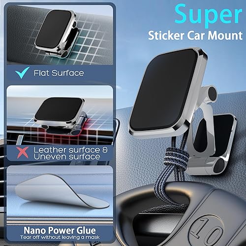Miniatura 4 de Seltureone Alloy Folding Magnetic Phone Holder for car, Powerful 360 Degree Rotating Magnetic Phone Mount, Super Strong 8 Magnets, Super Stick