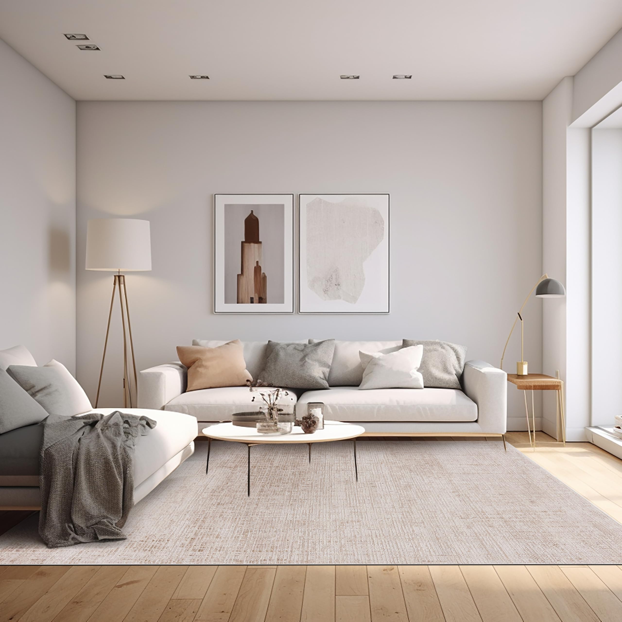 Mazovia Tappeto beige moderno astratto – Tappeto per soggiorno, camera da letto – pelo corto rettangolare – tappeti morbidi – beige crema – 160 x 230 cm