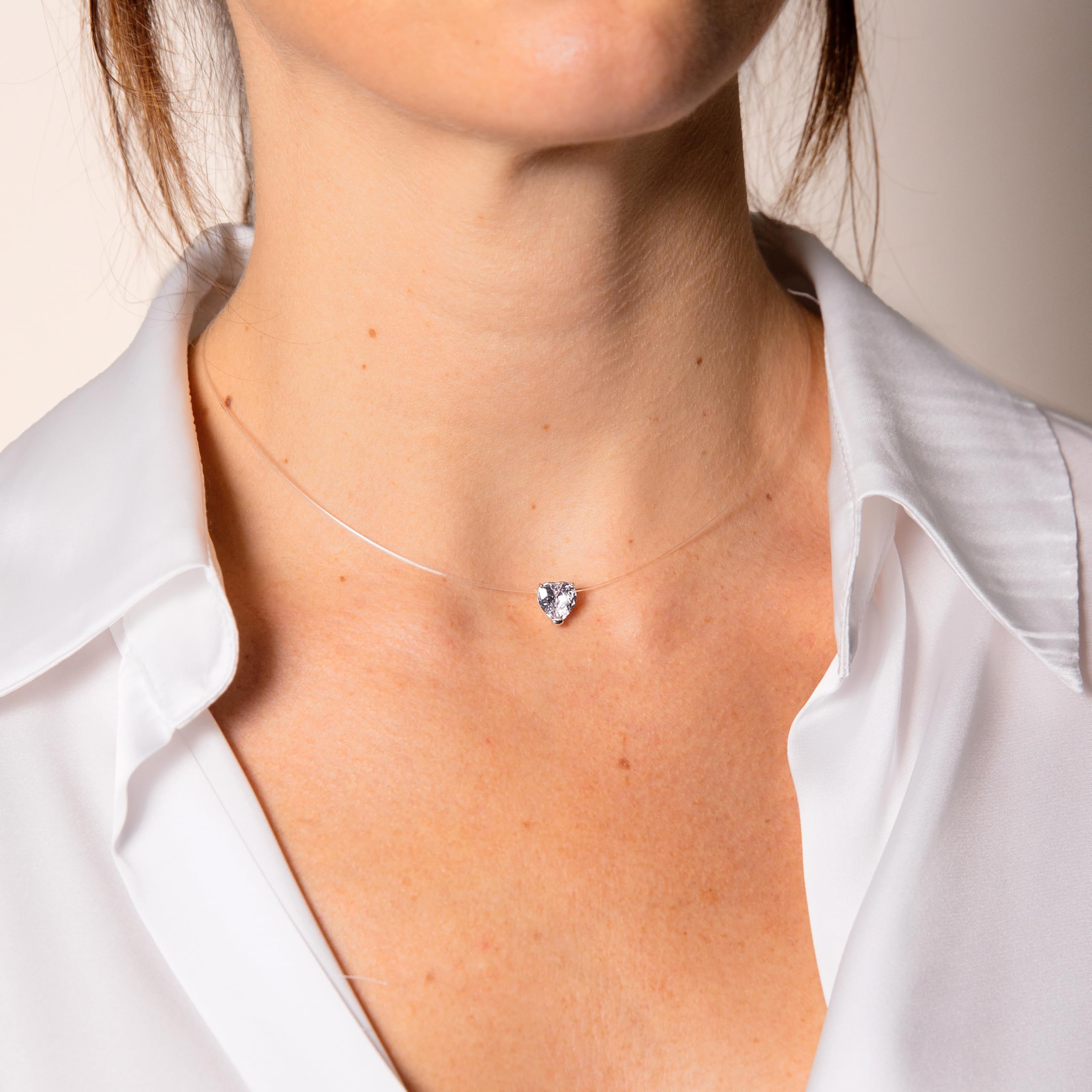 JOYELLE Collana Donna Fantasmino in Argento 925 con Punto Luce - Collana Donna Cuore in Cubic Zirconia - Gioielli Made in Italy - Idea Regalo Compleanni, Anniversari, Festa Donna, Festa Mamma