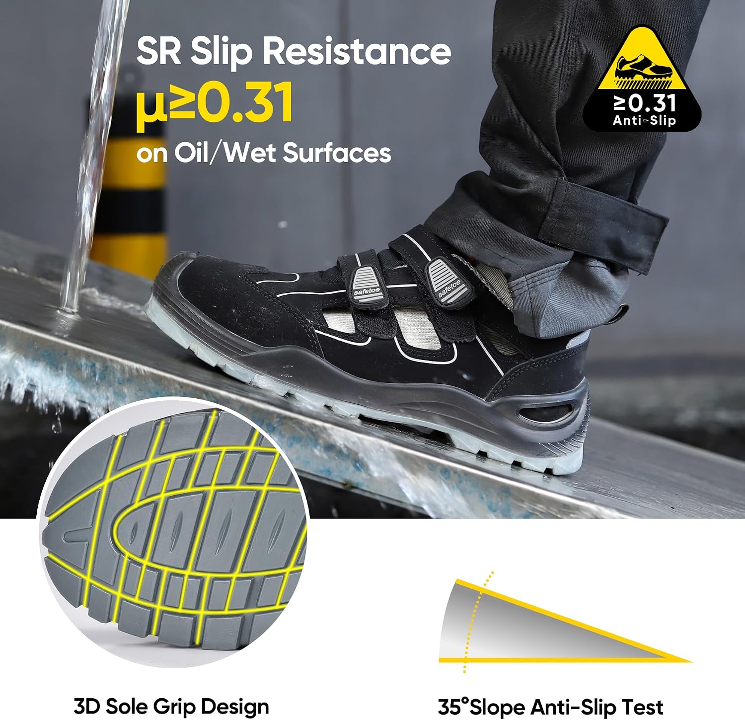Summer Safety Shoes Cool Lightweight Cow Leather Work Shoes ASTM/CE Certified Protection for Hot Weather Work