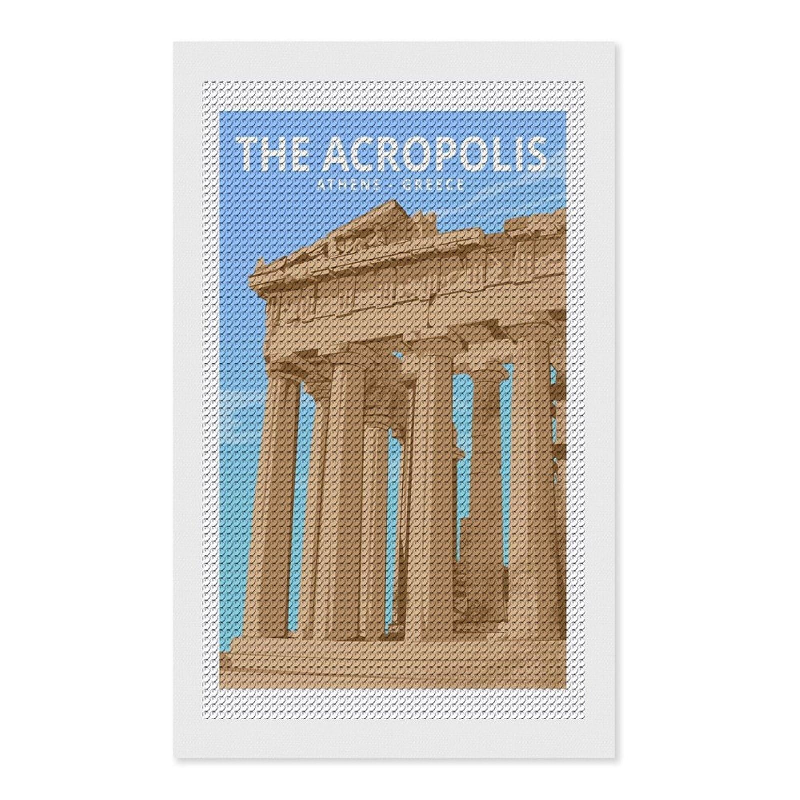 Junmoney Acropolis Athens Greece Diamond Art Canvas 12"x20", for Adults, Good for Quiet Evenings, Bedroom Decor, Festive Craft Gift, Easy to Enjoy