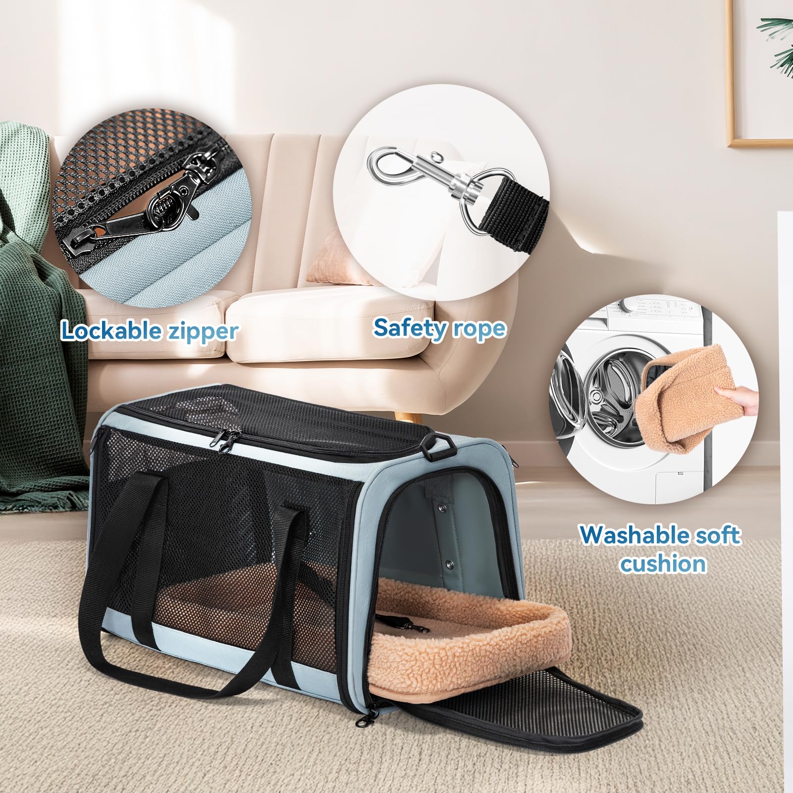 Petsfit Transportín Perro Gato Plegable, Transportin Gato/Transportin Perro Pequeño Mascotas, Bolsa de Transportar Mascotas para Pequeños Mascota Viajes Avion Coche o Tren