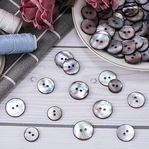 Miniatura 6 de Juego de 45 botones de perla, color gris, auténticos botones de nácar, botones de concha de perla para coser ropa, blazer, trajes, camisas,