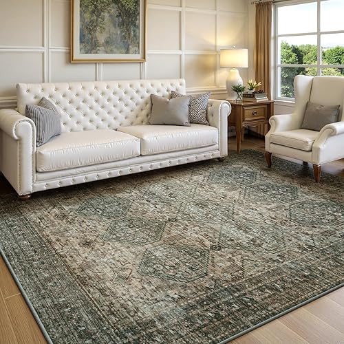 LEEVAN 8x10 Area Rug Washable Living Room Rug Ultra-Thin 8x10 Rug for Bedroom Non Slip Classroom Rug Kids Rug Green Area Rug for Nursery/Playroom