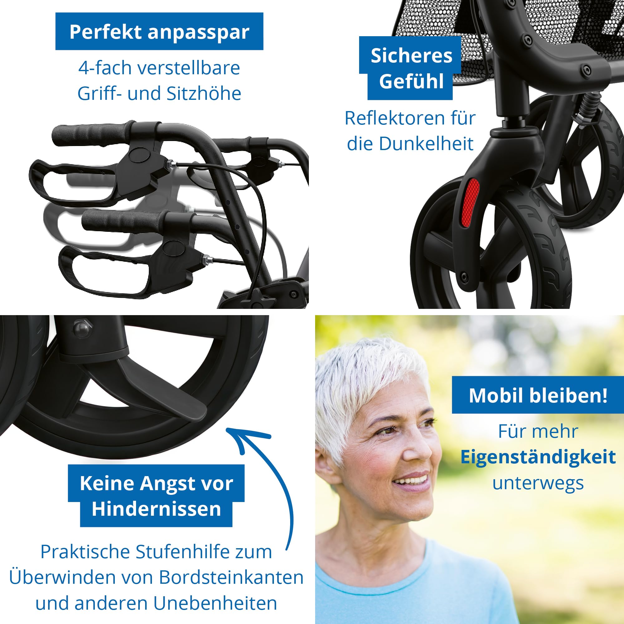 Weinberger Alu-Rollator Basic, faltbar, mit Sitzfläche, Leichtgewicht 6,2 Kg, Medizinprodukt Klasse 1, höhenverstellbar, Gehwagen, Gehhilfe, Reiserollator, 46501