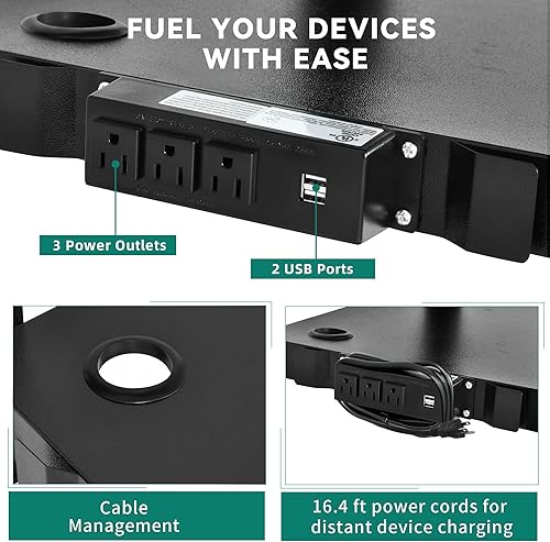 Miniatura 4 de YITAHOME Carro AV grande con cable extra largo de 16.4 pies, carrito de presentación de metal con bandeja para teclado, carros rodantes con ruedas y