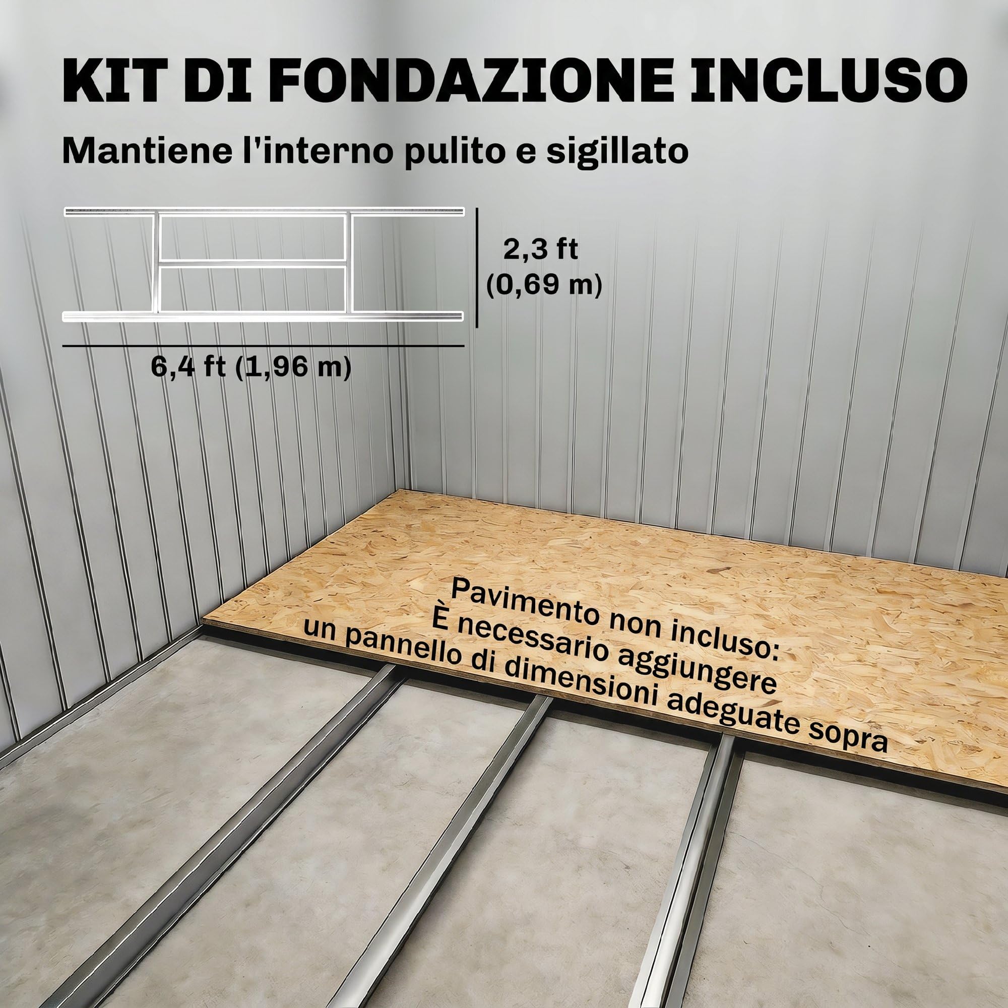 Outsunny Casetta da Giardino 2.5m² Acciaio Zincato con Basamento 213x130x185 cm Bianco Argentato