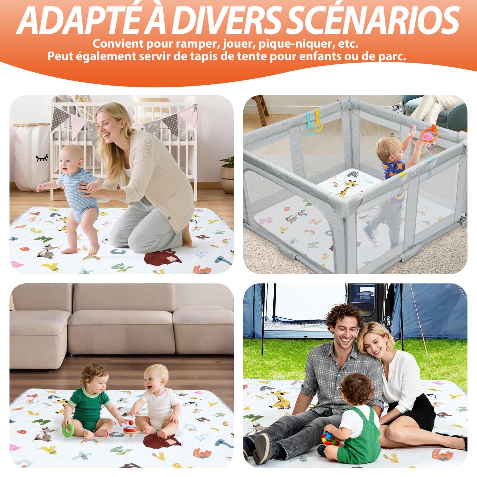 FUNYKICH Tapis d'Éveil et Motricité Bébé 150x180cm Tapis de Jeu Bébé Pliable,Sécurisé,Lavable,Tapis de Sol Éducatif Antidérapant pour Enfants 1-3 Ans-Jeu,Crawling,Cadeau Naissance,Intérieur/Extérieur