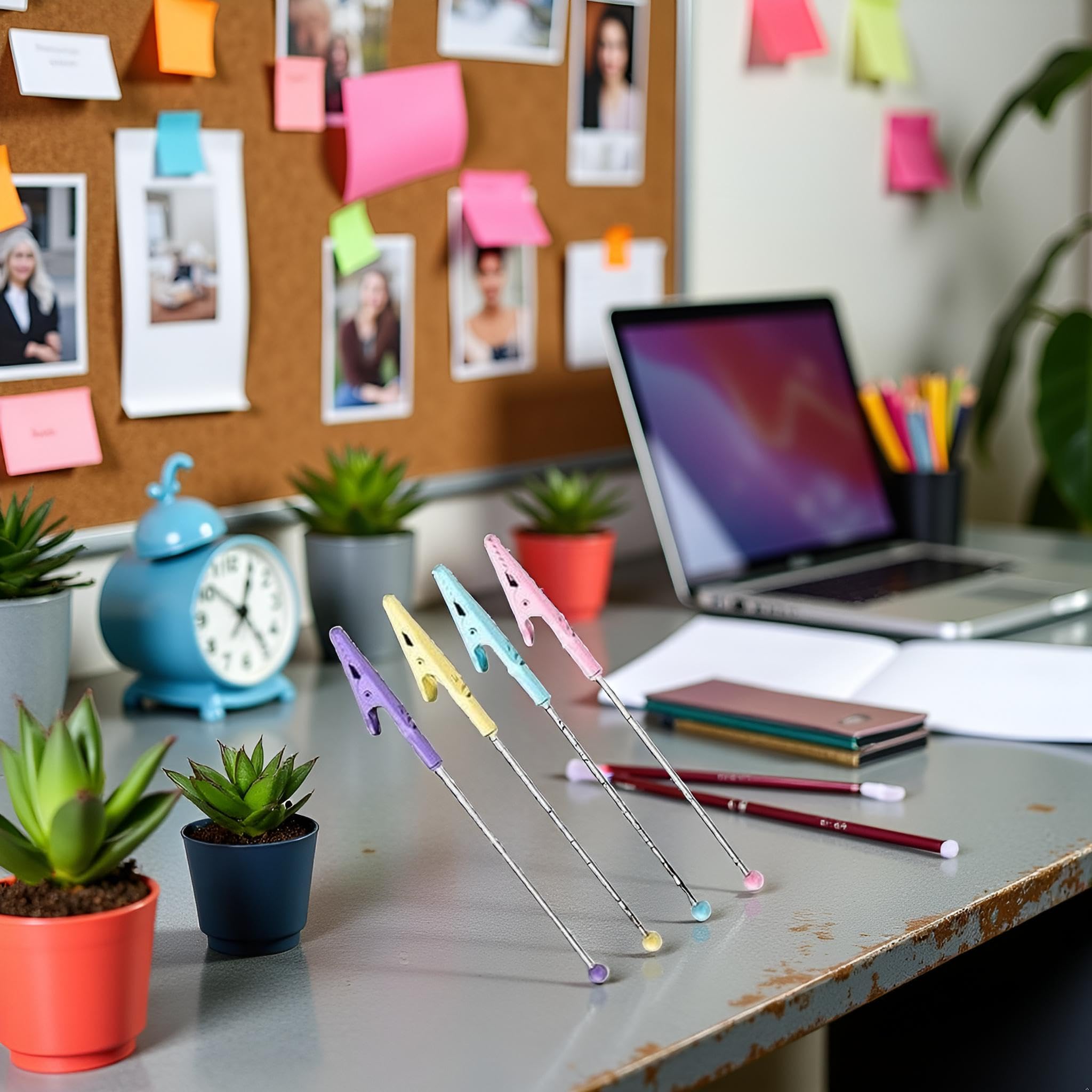 4Pcs Multicolor Metal Alligator Clips - Long Tail Photo Holder and Card Clamps | 14.1x1.2cm Memo Clips for Desk Organizing,Workspace Accessories, Office Supplies