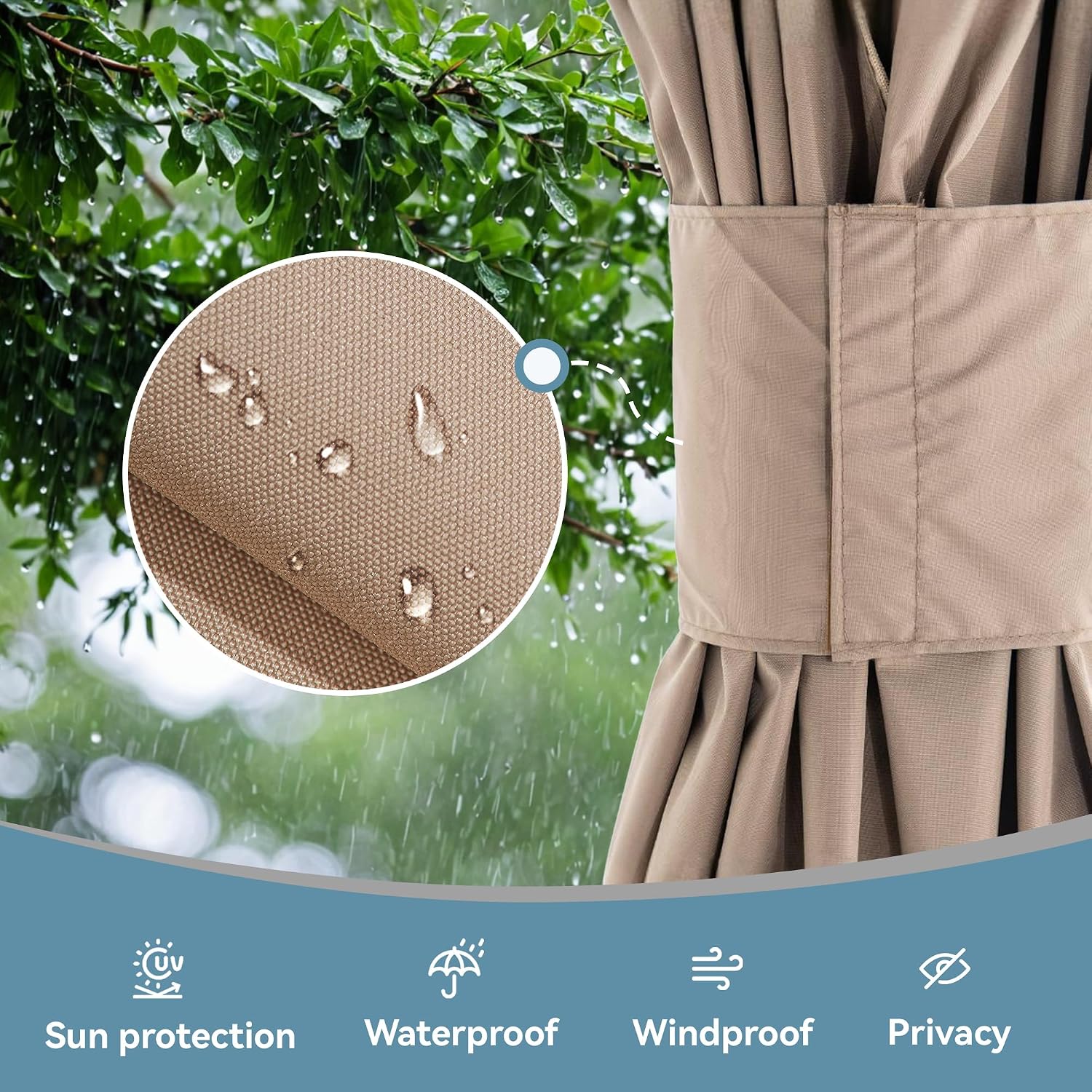 Modern Shade Universal 12' x 20' Gazebo Curtain Replacement, 6-Panel Outdoor Privacy Curtains with Zipper, Compatible with Patio Canopy, Garden, and Backyard (Curtain Only)