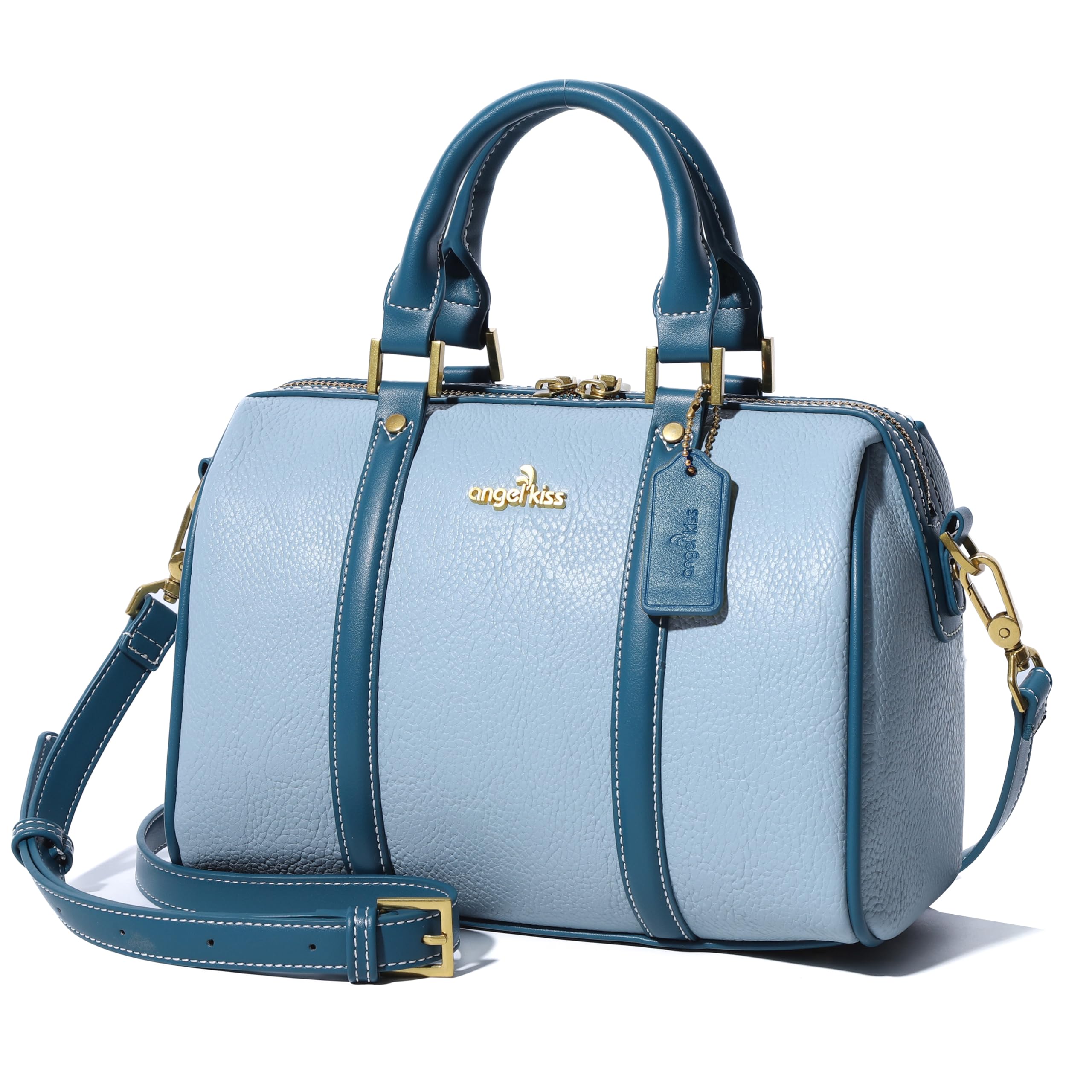 Angel Kiss Women Satchel Purses and Handbags Vegan Leather Boston Barrel Bag Top Handle Shoulder Purse with Crossbody Strap | Vegan Leather, Top