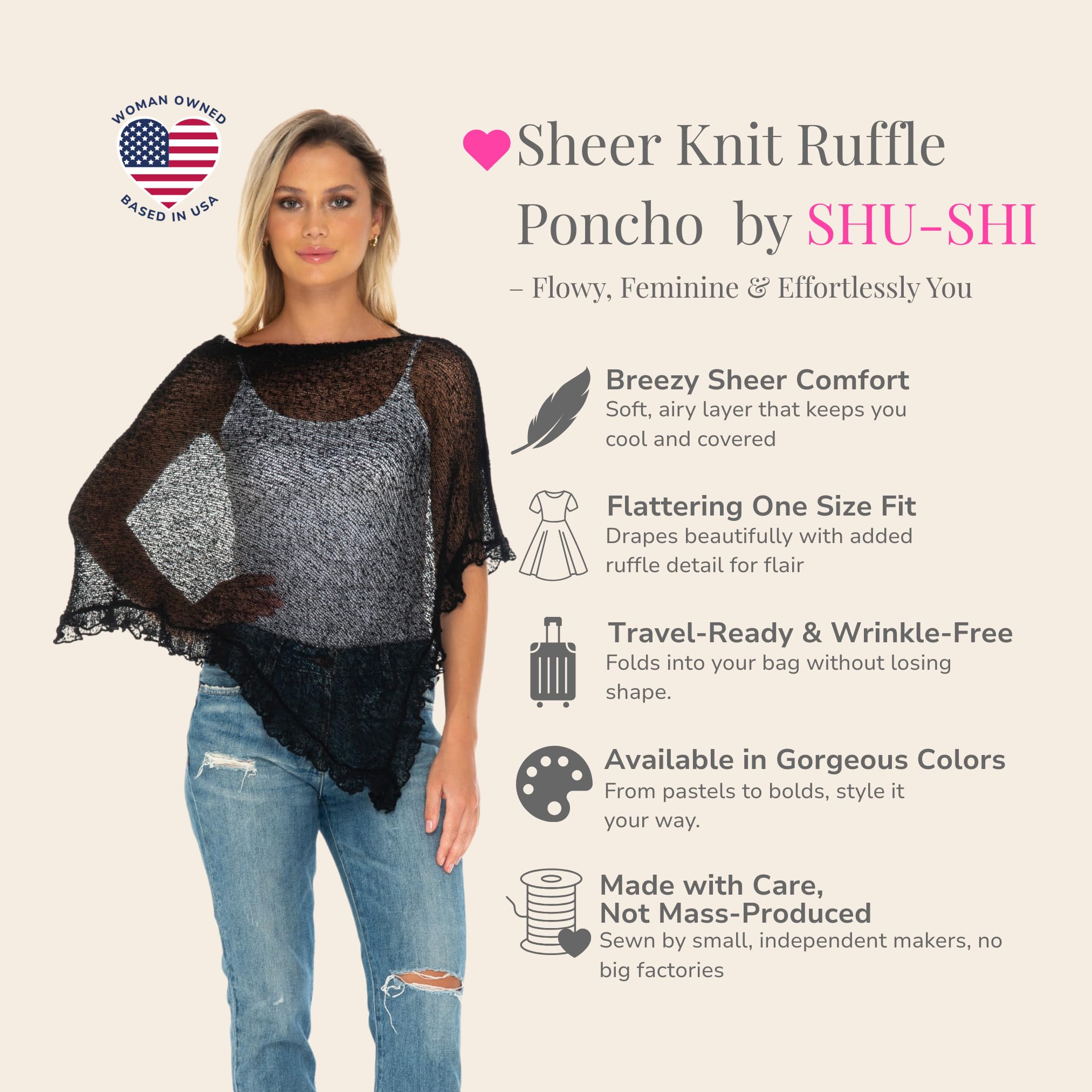 SHU-SHI - poncho/maglioncino trasparente - effetto a maglia - donna