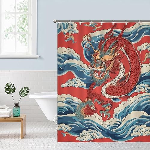 Miniatura 99 de Cortinas de ducha de baño con ganchos, 72 x 92 pulgadas, cortina de ducha de tela impermeable con diseño de flores y pájaros, cortina de ducha