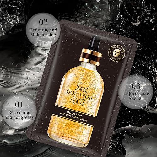 Miniatura 4 de Mascarillas faciales para el cuidado de la piel, mascarilla hidratante de oro de 24 quilates, mascarillas faciales antienvejecimiento, hoja