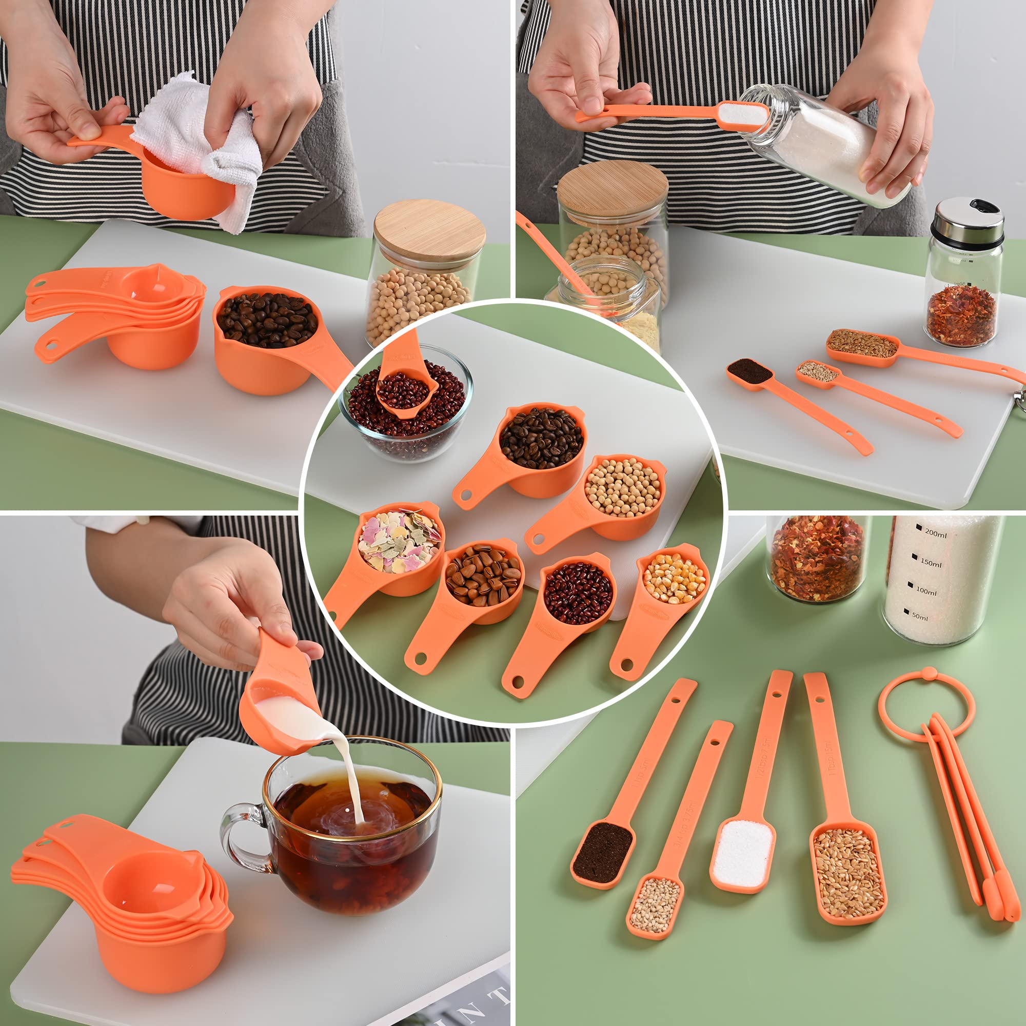 Juego de tazas y cucharas medidoras, Juego de tazas medidoras de plástico, Juego de cucharas medidoras y tazas medidoras de plástico, Juego de 15 tazas medidoras y cucharas medidoras de 6