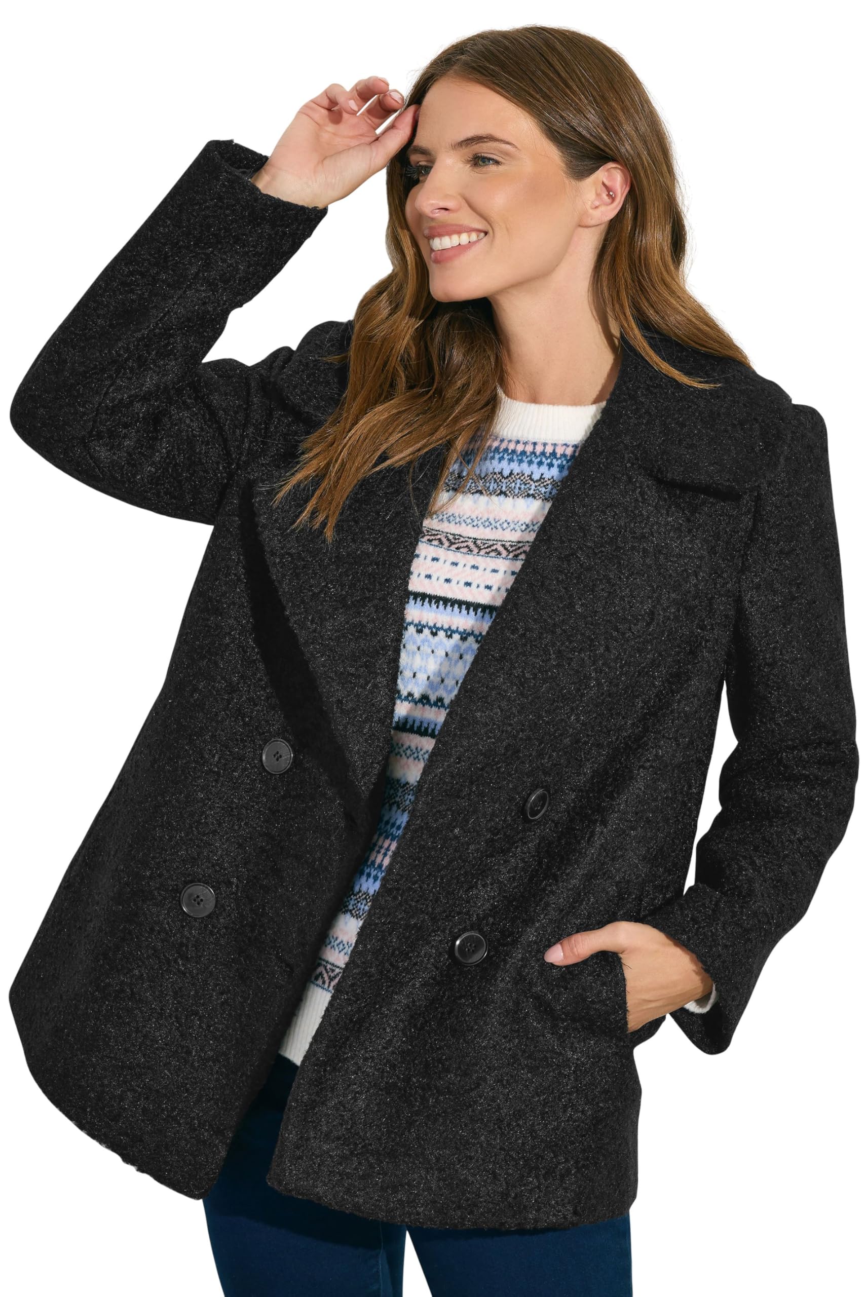Women's Black M&Co M&Co Double Breasted Boucle Jacket Size 16