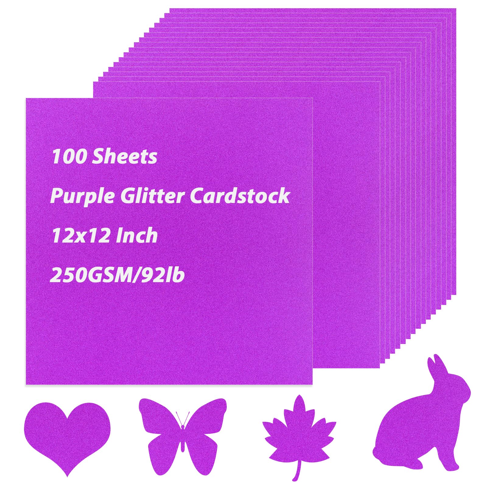 LOPYXBR 100 Sheets Purple Glitter Cardstock 12x12 Inch Purple Construction Paper 250GSM/92lb Shimmer Sparkly Paper for Craft Glitter Papers Cardstock