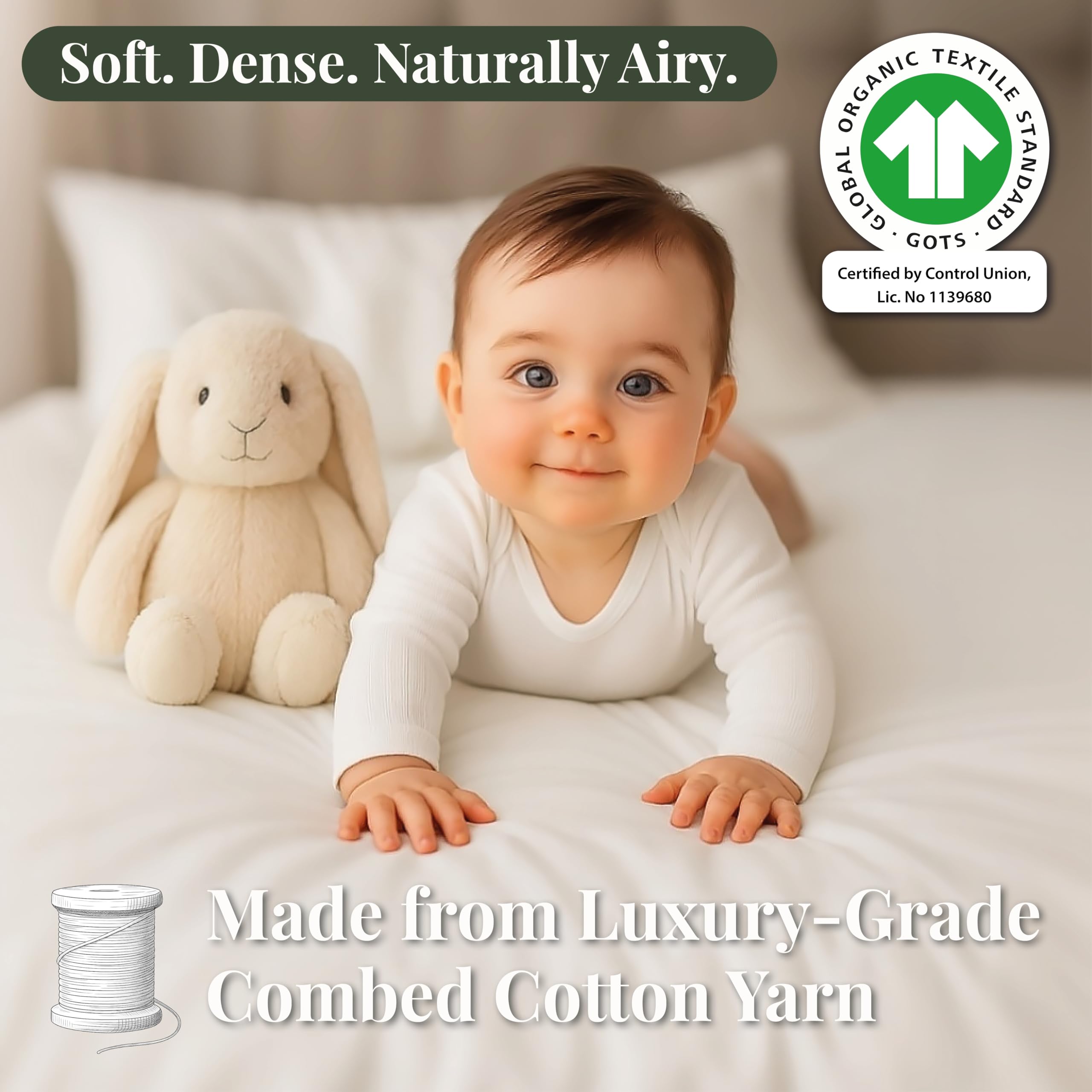 GOTS Organic 2 x Cot Sheets 120x60 Fitted - Cozy & Luxurious – 190GSM Organic Cotton - Baby Cot Sheet - 100% Organic Combed Cotton Baby Bedding - Cot Bed Sheets 60 x 120 — view 8