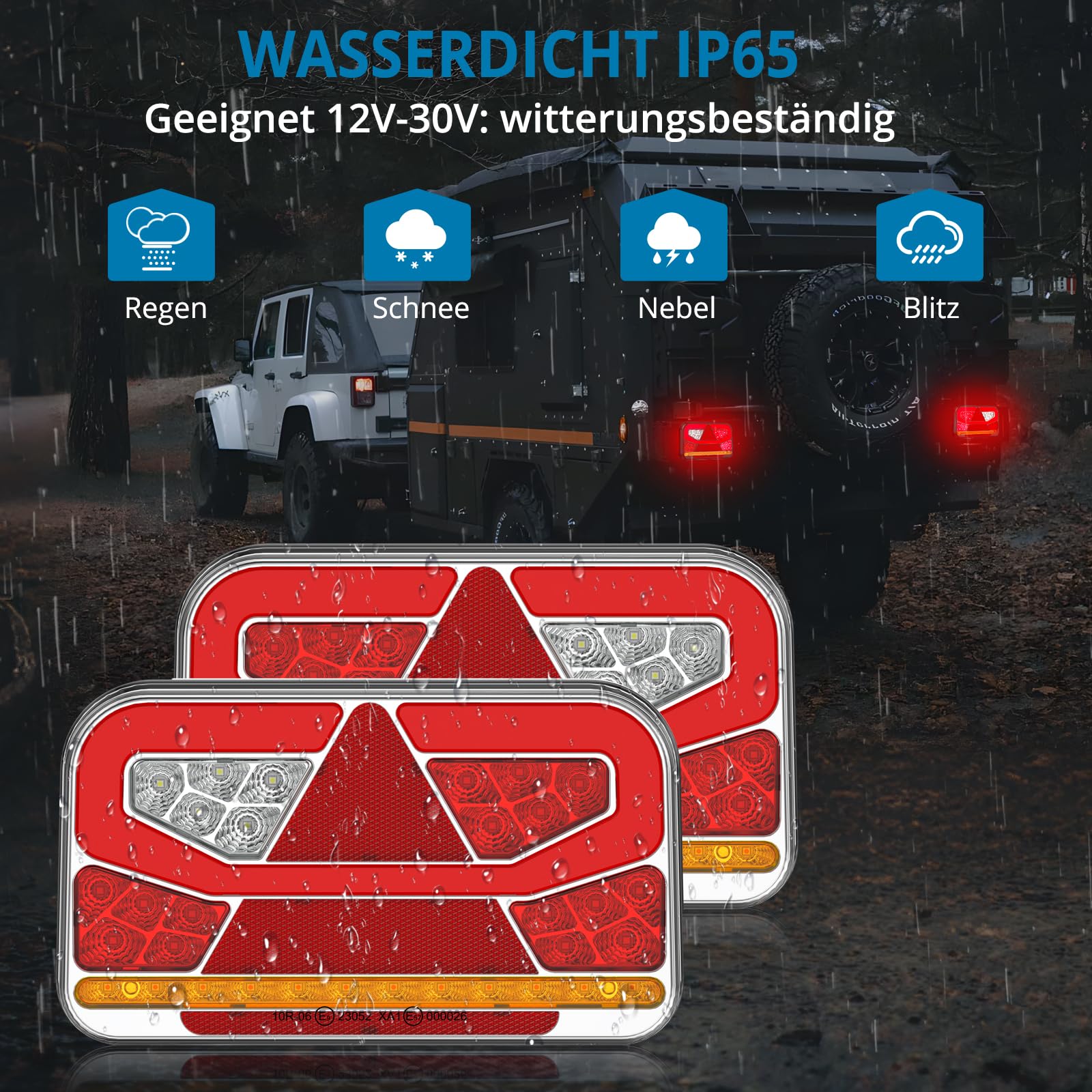 AUTOUTLET LED Anhänger Rückleuchten 12-30V, 60 LED Rücklicht Anhänger Beleuchtung 13 Polig, 5M abnehmbares Kabel, 6 Funktion & E9/E57-Mark, PKW LKW Anhängerbeleuchtung(Keine Kennzeichenbeleuchtung)