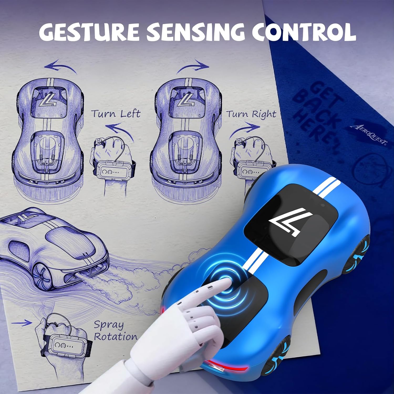 AEROQUEST Gesture Sensing Remote Control Car, Drift RC Stunt Car with Light Spray & Sound, 2.4GHz Hobby RC Cars Toy for Kids, 360° Rotate, Birthday Gifts for Boys Girls 4-12