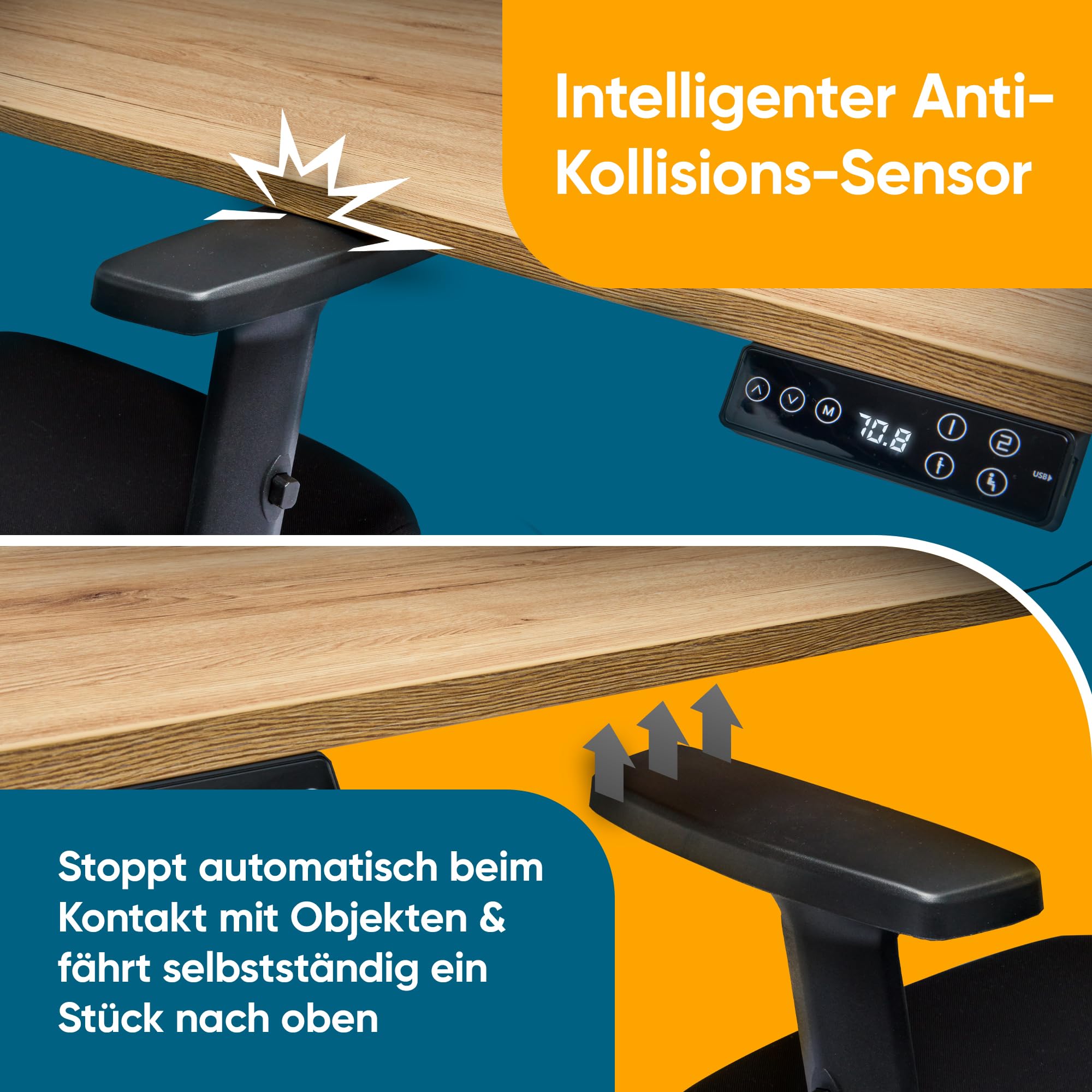 Bellini Höhenverstellbarer Schreibtisch Gestell-Tischgestell - Tischbeine elektrisch für alle Tischplatten | Schreibtischgestell sehr stabil mit Kollisions-Sensor-Memory - 60 bis125 cm - TÜV