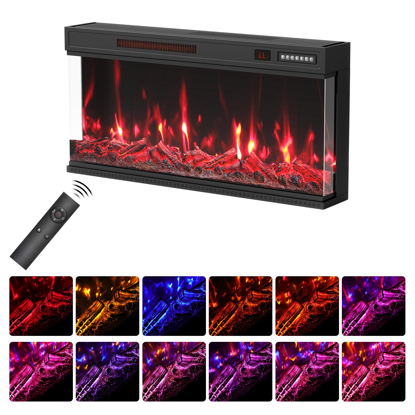 Quiniver 36 Inch Ultra-Slim 3-Sided Built-in Electric Fireplace - 270° Recessed Electric Fireplace with 12 Colour Adjustable Flame, Touch Screen & Remote, for Sliding Cabinet/Wall Recess, UKCA/CE