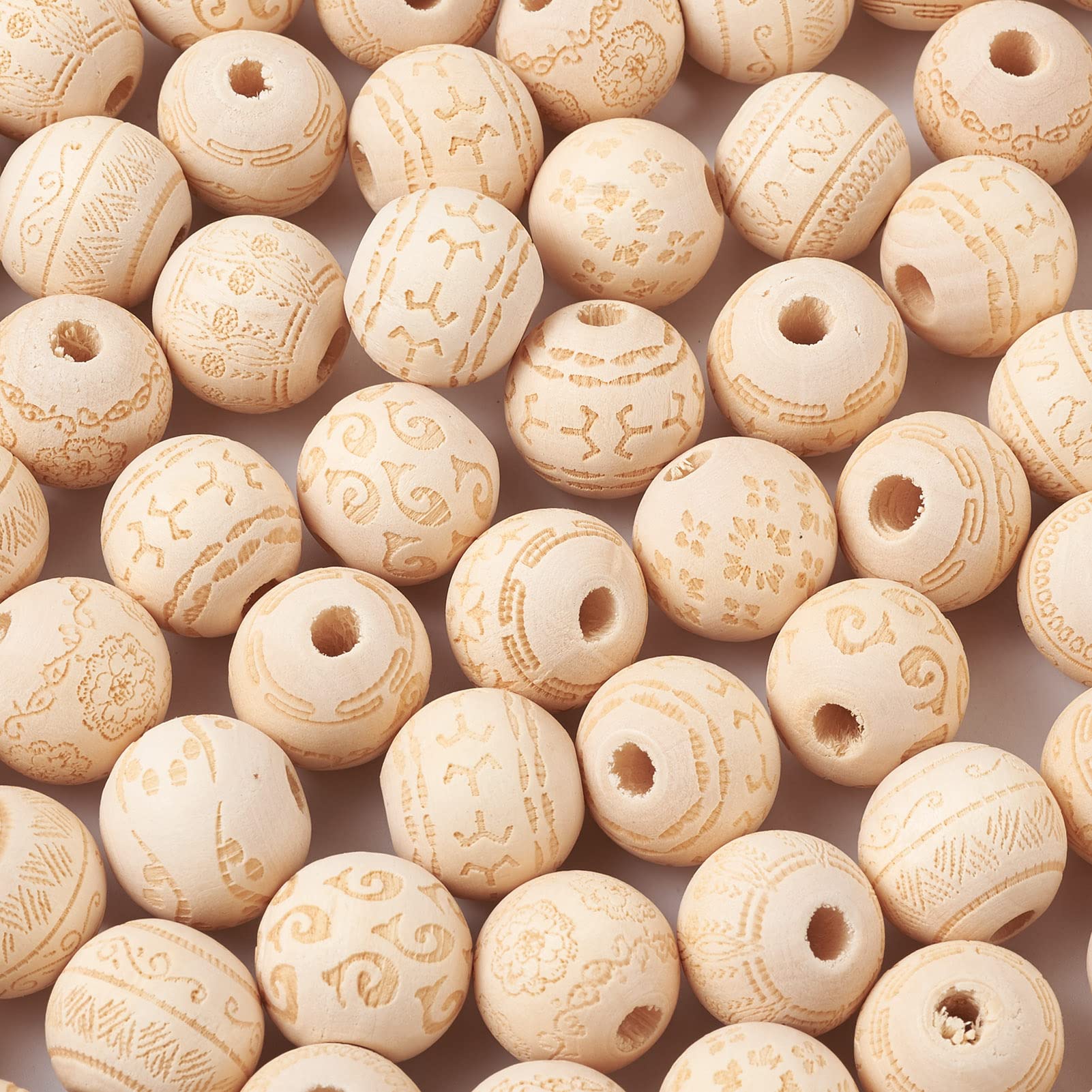 100 Perline Rtonde In Legno Da 16 Mm - Foro Grande 4 Mm - 4 Colori (Oro, Naturale, Rosa, Rosso) - Per Fai Da Te, Gioielli, Ghirlande - 3