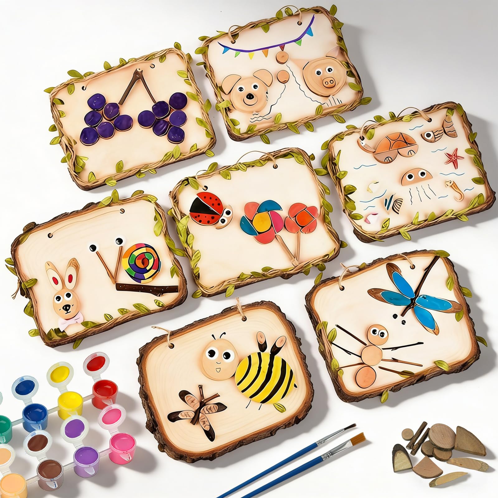 Luabue 167Pcs Wood Slices for Crafts 2-5cm Small Wooden Discs Unfinished Log Wooden Circles Wood Sticks for Crafting Pine Cones Branches Twigs Craft Kit with Paints Brushes for Classroom Art Project - Image 3