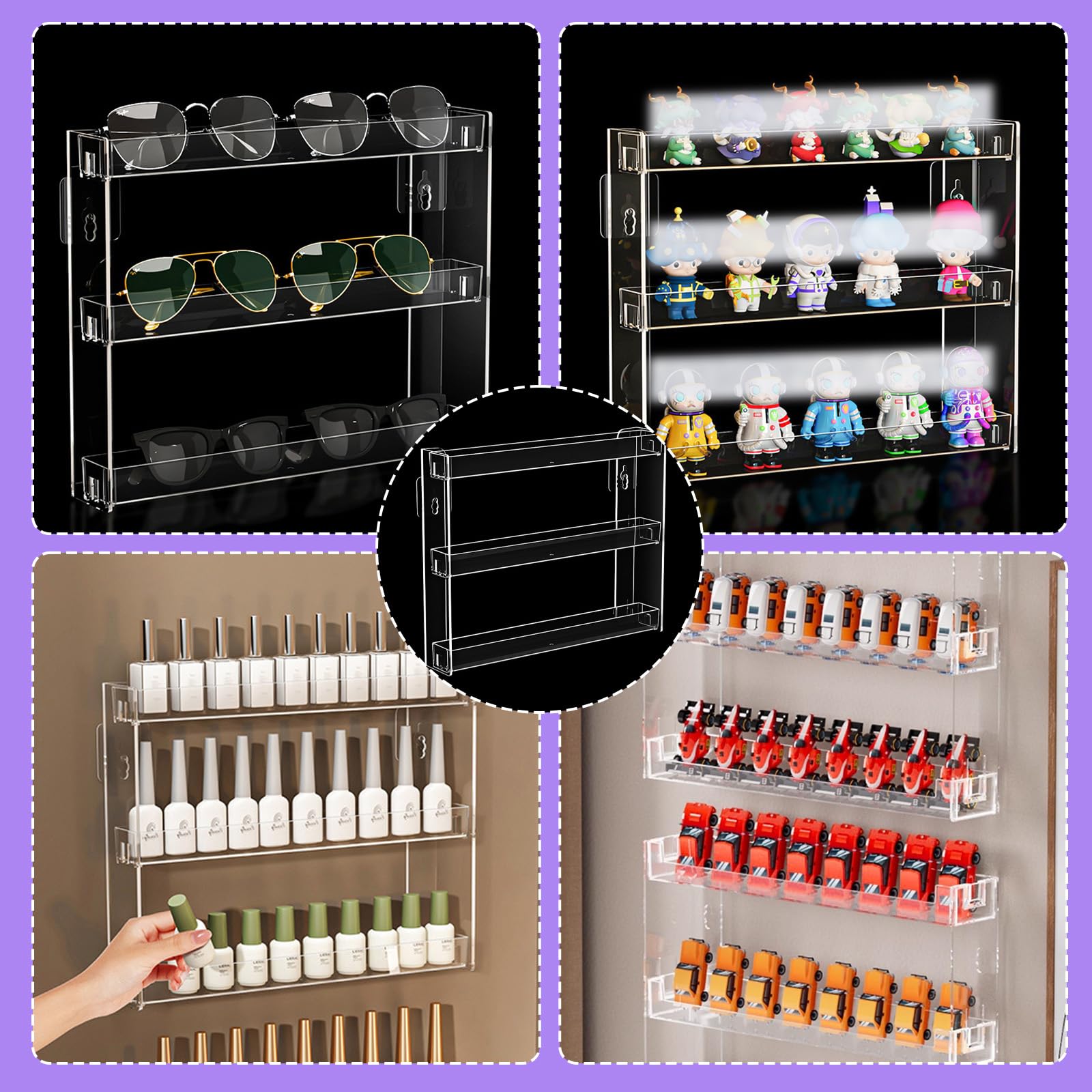 3-Poziomowy organizer na lakiery do paznokci, przezroczysty regał na kosmetyki, do przechowywania perfum, makijażu – montaż bez narzędzi (31 x 25 x 5 cm)