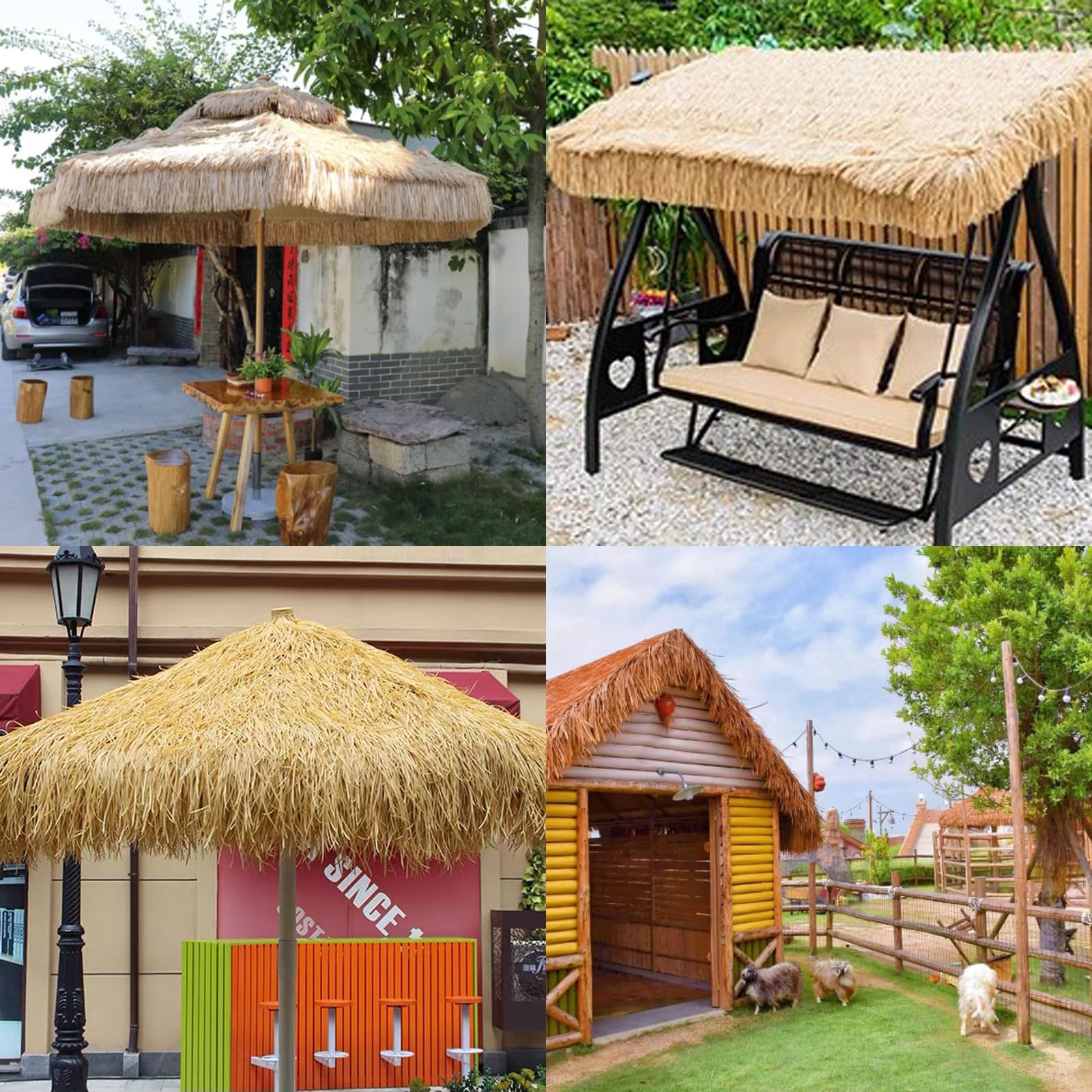 Toit en Chaume Synthétique pour Toiture Ignifuge Panneau Toit en Paille Artificielle PE Palme pour Tiki Bar Jardin Gazebos Hawaii Jardin Parasol de Plage Clôture Partie(Size:30pcs,Color:Lightylow)