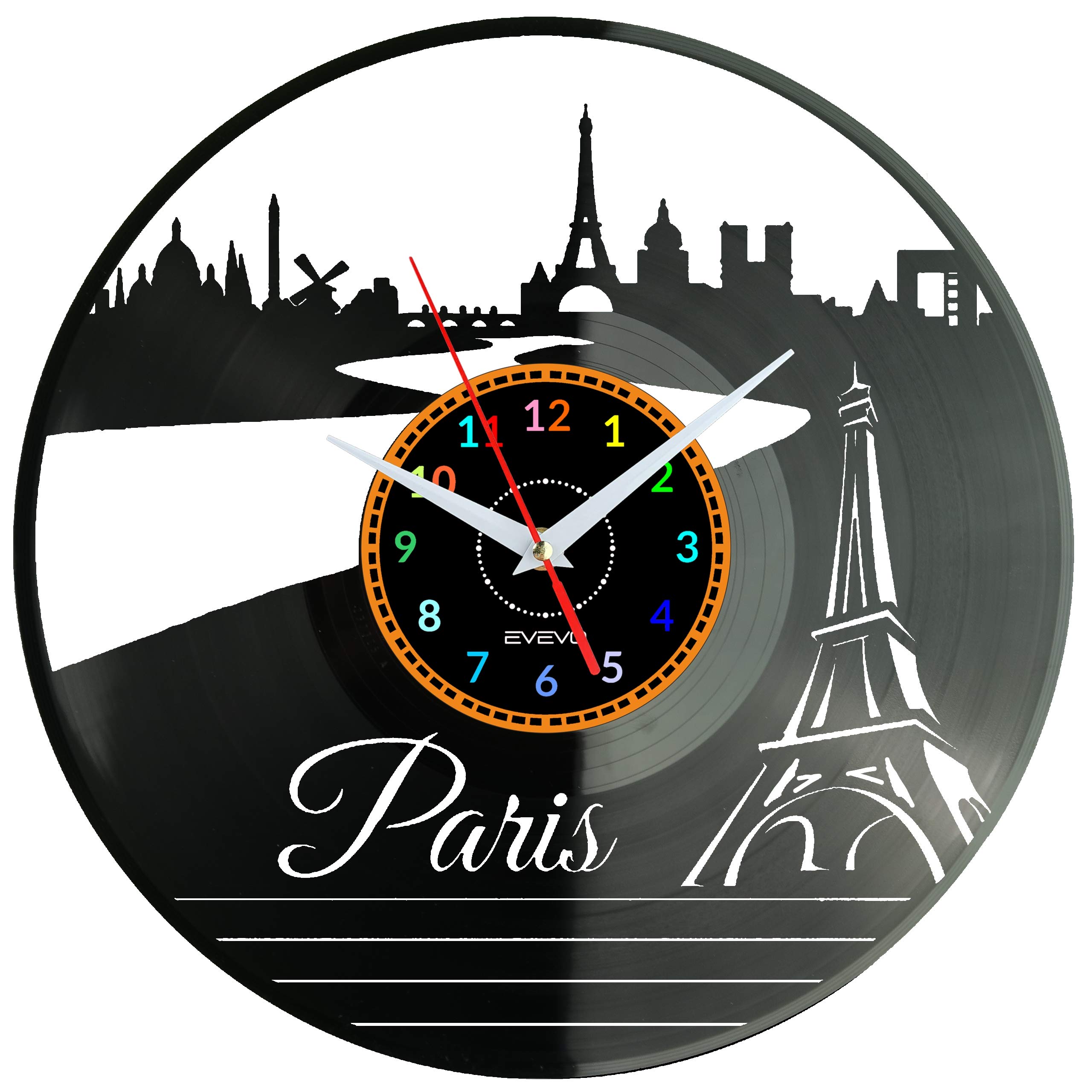 Horloge Murale Moderne Style Vinyle Découpé Tour Eiffel Paris Décoration Murale Noire