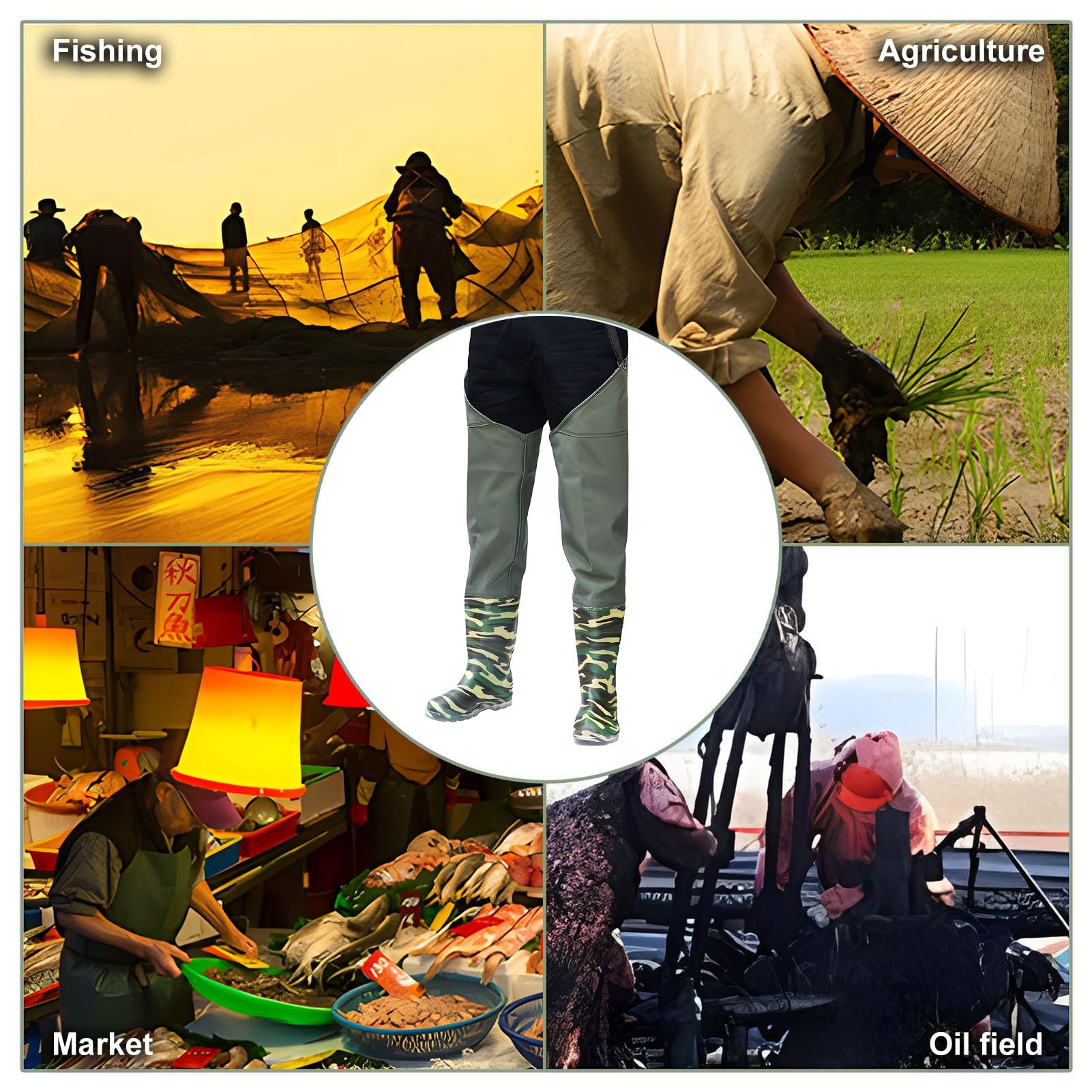 Waders hip Stivali da Pesca Mimetici da Uomo, Stivali da Pesca Impermeabili Antiscivolo Resistenti All'usura, Per La Caccia Nelle Paludi