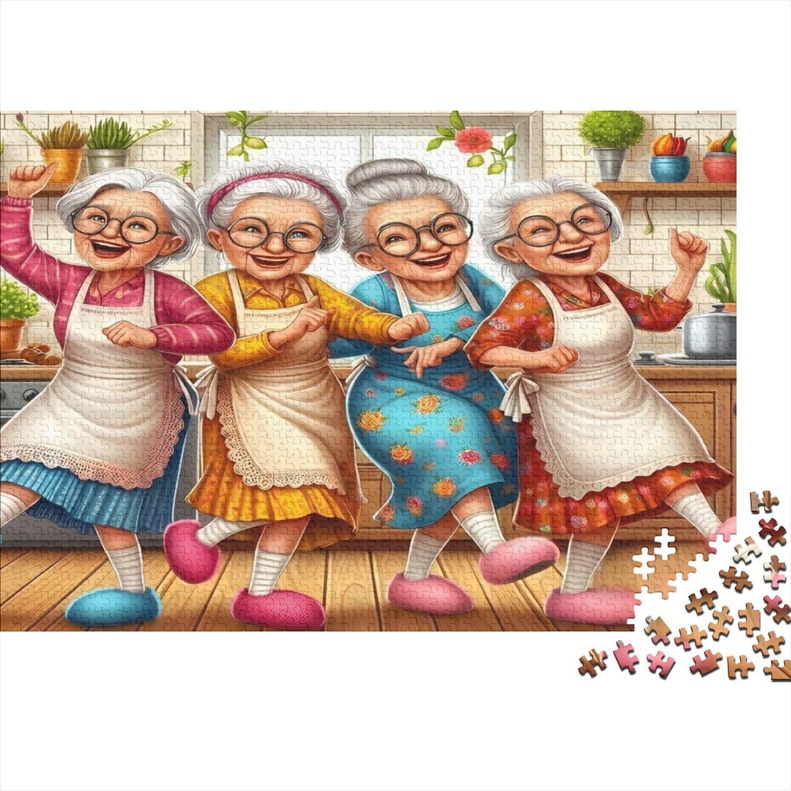 Dancing Grandmothers Kitchen 1000 Piece Jigsaw Puzzle Paper for Adults Funny Old Ladies Puzzle Game for Family Relaxation Home Decor 70x50cm/1000pcs โ image 1