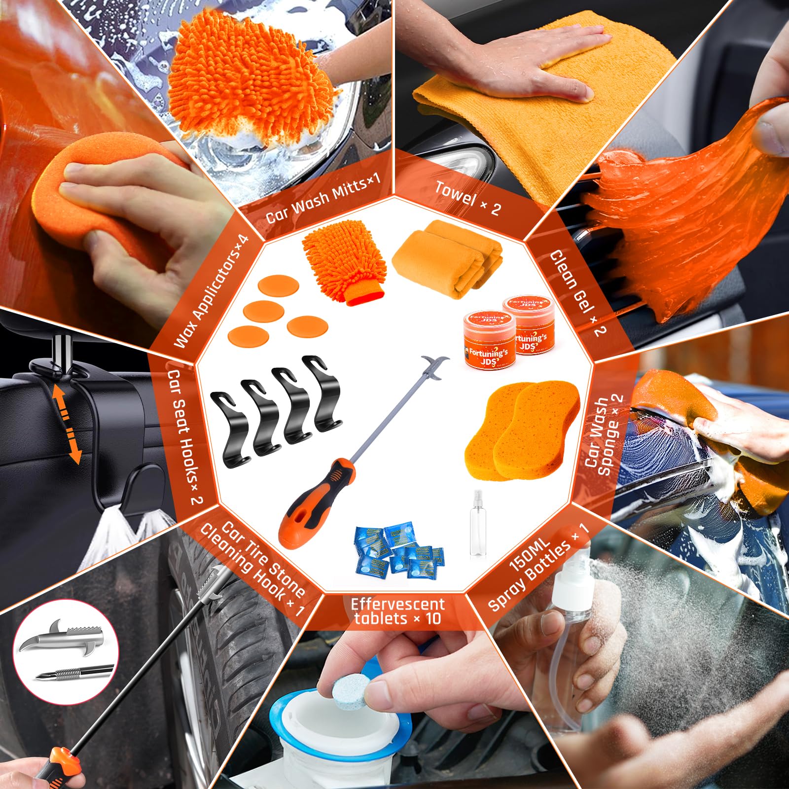 Kit di Pulizia per Interni dell'auto, Kit di Pulizia per Interni dell'auto, Kit di Pulizia per Interni dell'auto, Kit di Lavaggio con Secchio per Dettagli, Accessori per Moto, Auto, Biciclette, Ruote