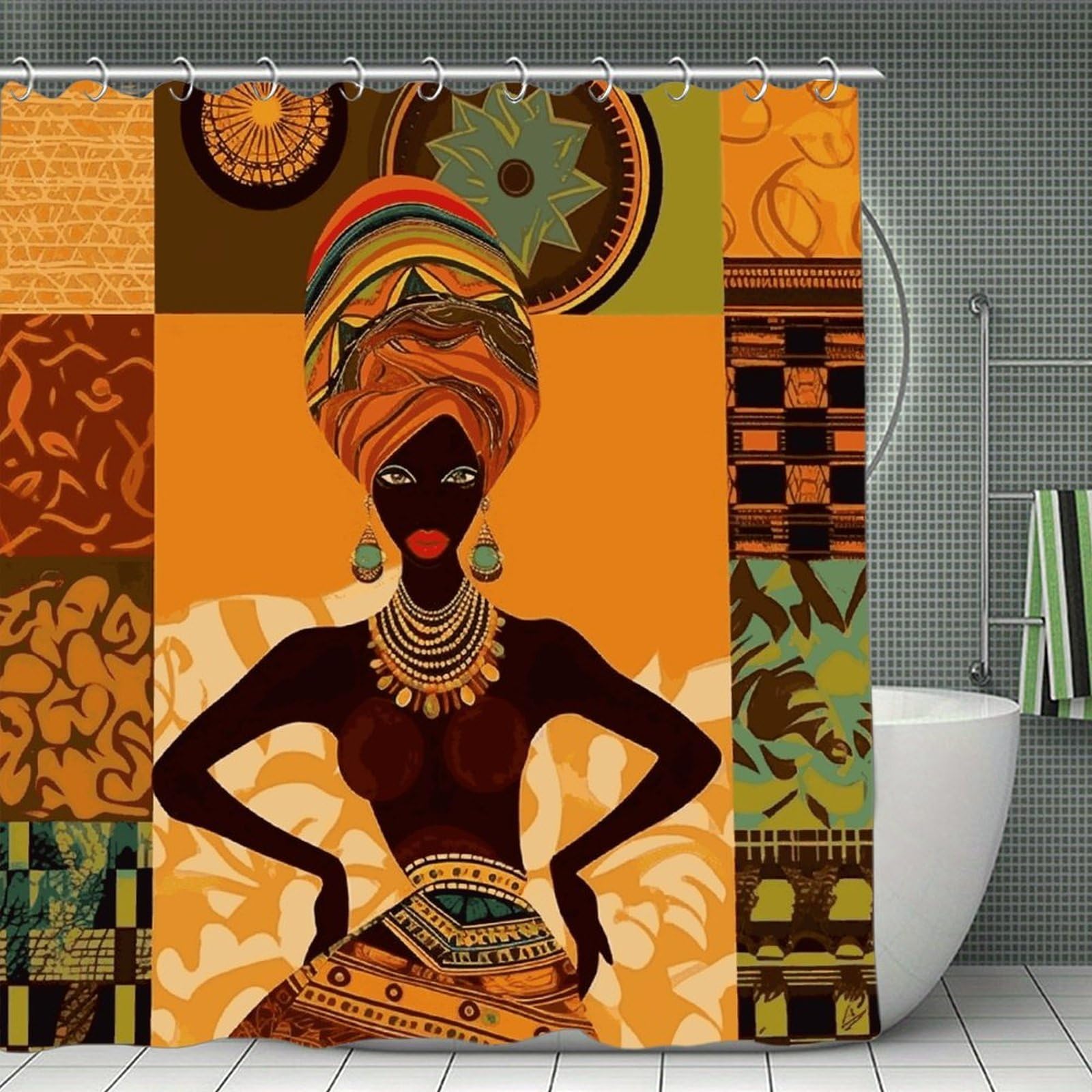 VstaDank African Woman Shower Curtain 71x71 Heavy Duty Polyester Cloth Bath Curtain with Hooks Thick Waterproof Shower Liner Fun Magic Decorative Bathroom Curtains for Bathtub