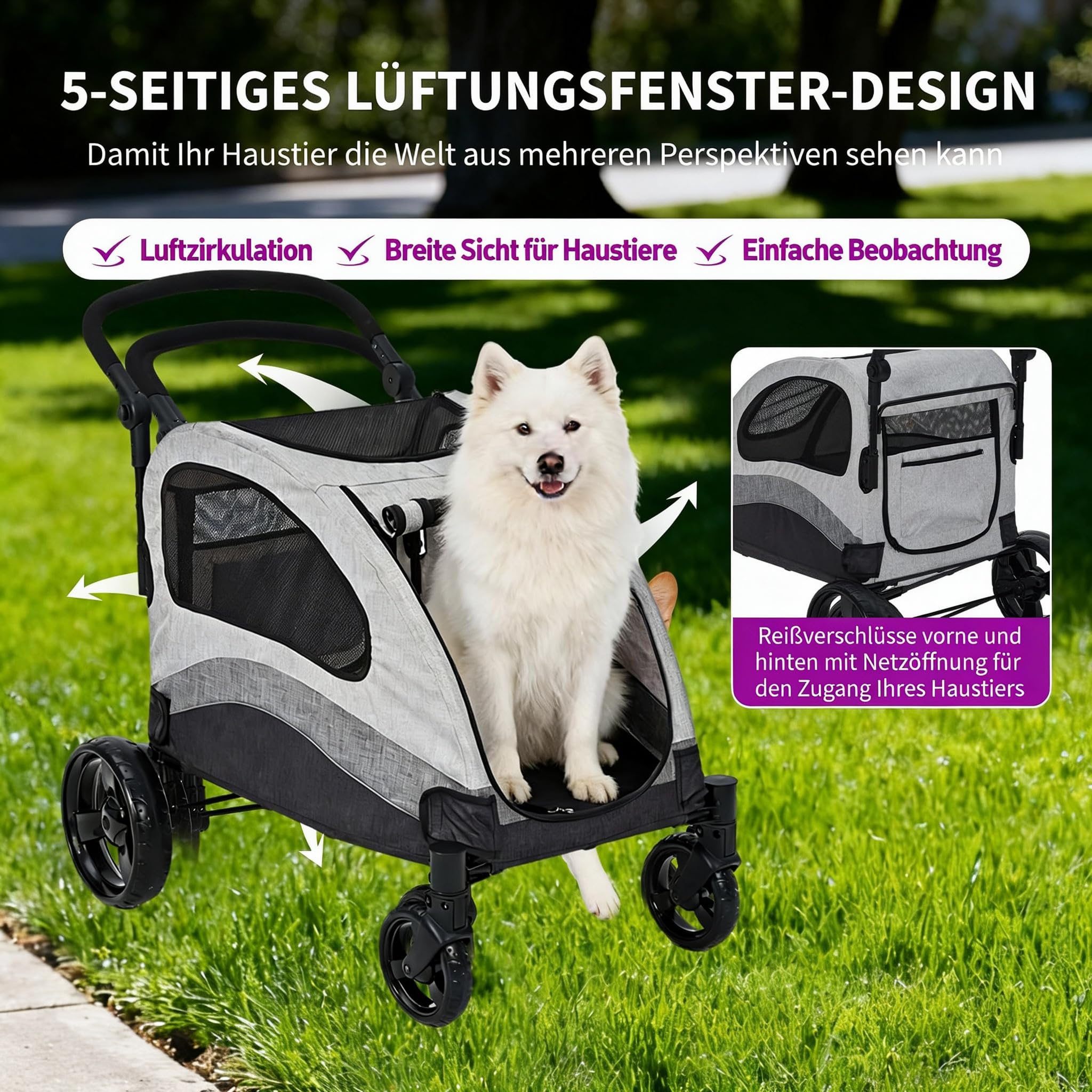 IDEALHOUSE Hundebuggy PC406 112x57x105cm 1 Stück Schwarz Stahl bis 30kg Transport