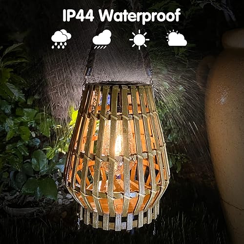 Miniatura 7 de Farol solar para exteriores, lámparas de bambú para patio, impermeables, linternas solares de ratán, linterna natural de encendido automático,
