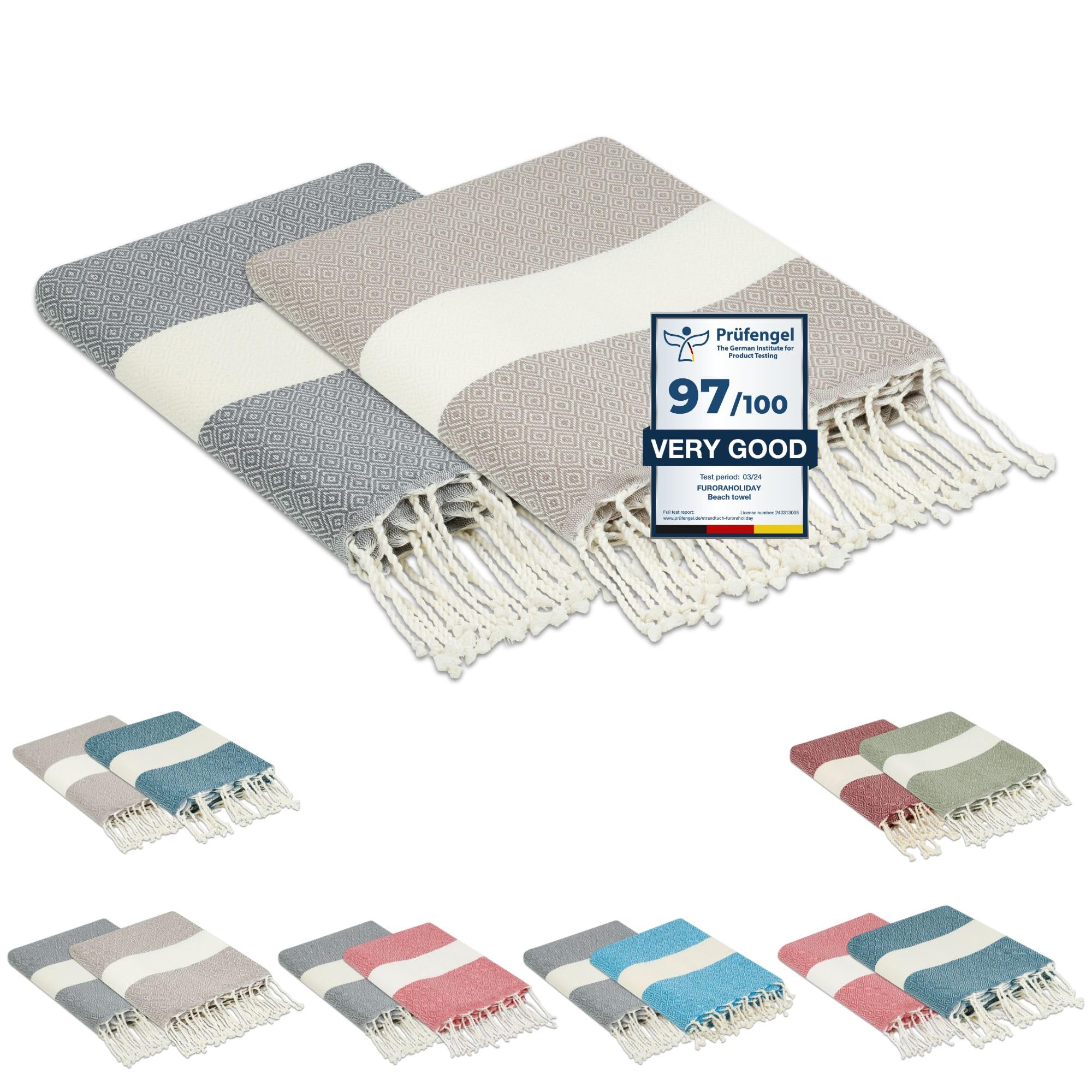 Flora Furora Beach Towel Large 100 x 200 cm: Cotton (Set of 2), Light, Long, Thin, Compact, Premium Quality, Hammam Towel