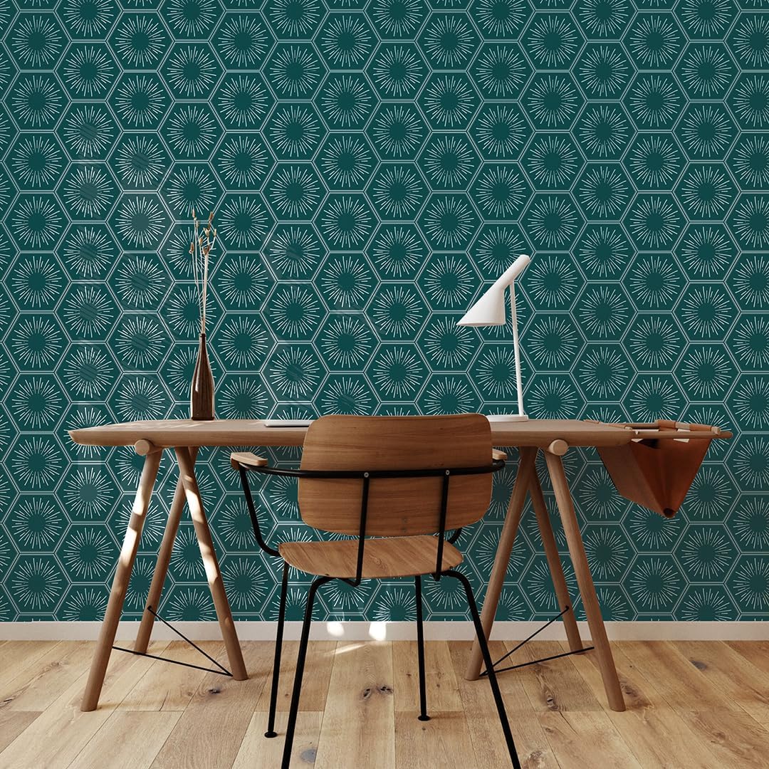 Tempaper Metallic Teal Hello Sunshine Removable Peel and Stick Wallpaper, 20.5 in X 16.5 ft, Made in The USA