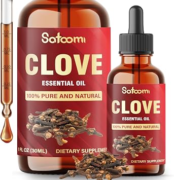 Satoomi - Clove Essential Oil Supplement for Toothache, Oral Care, Skin & Hair Clove Oil Organic - 1 Fl Oz