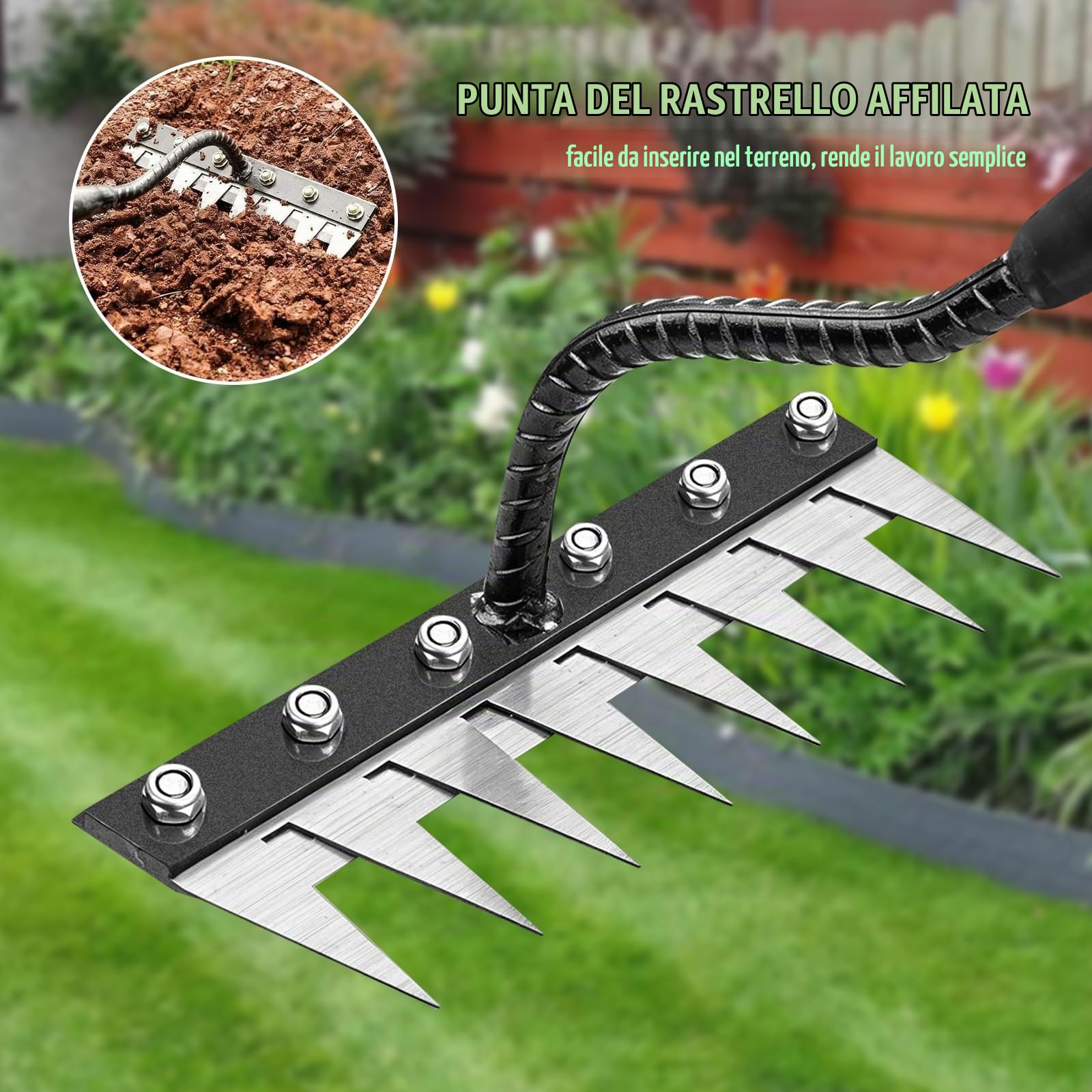 Rastrello Multifunzione Elimina Erbacce,8 denti robusti Rastrello | Giardino Portatile,Rastrello da giardino resistente,Strumenti per orto e giardinaggio,allentare il terreno,livellare prato