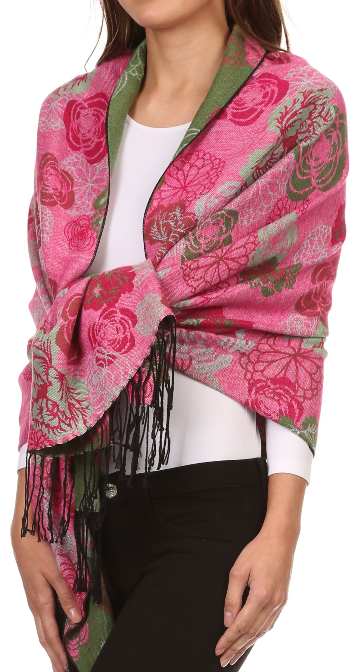 Sakkas Ontario Doppelschicht Blumen Pashmina/Schal/Wrap/Stola mit Fransen