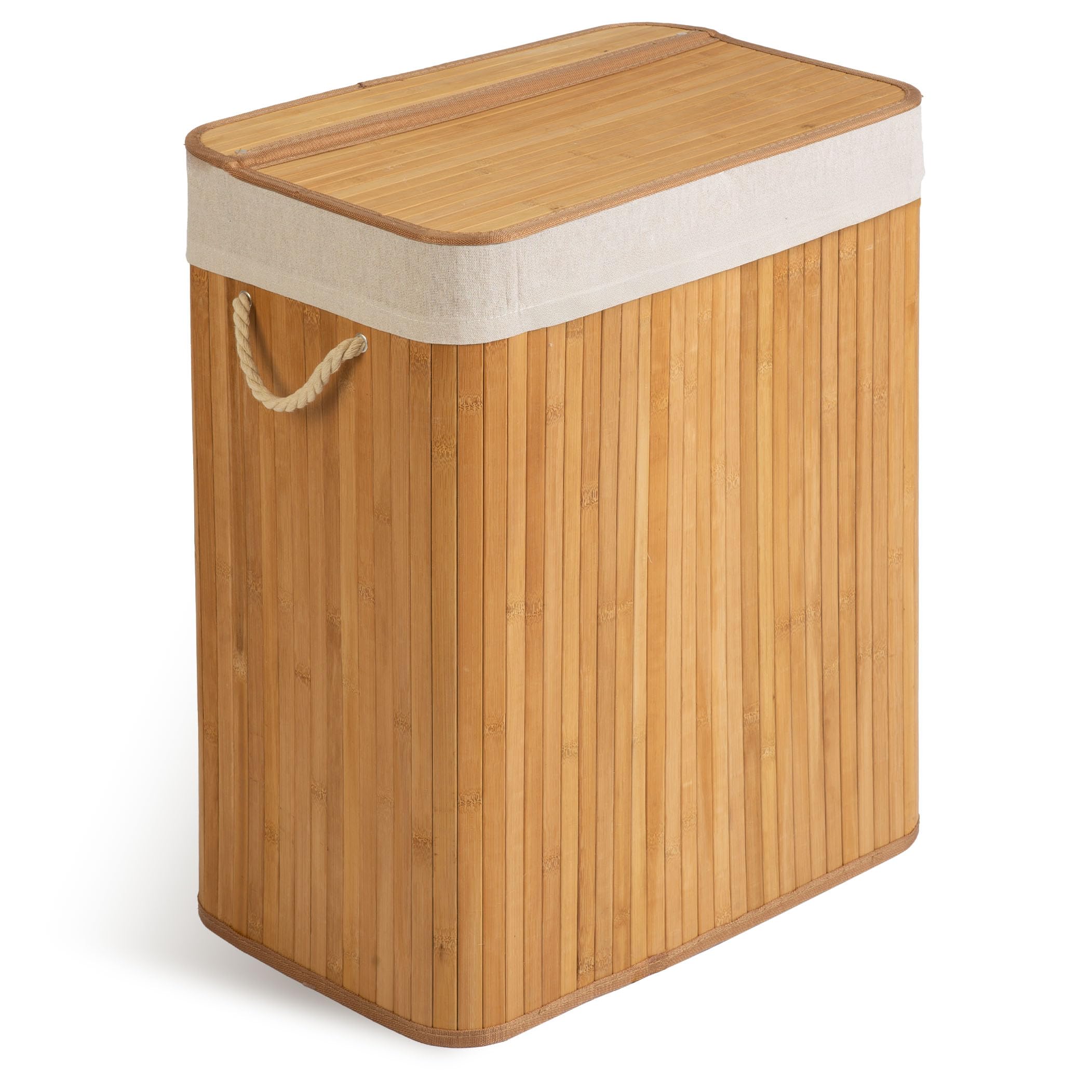 Massido Laundry Basket 2 Compartments 100 L with Lid and Laundry Bag Bamboo Laundry Sorter Beige 61 x 54 x 34 cm