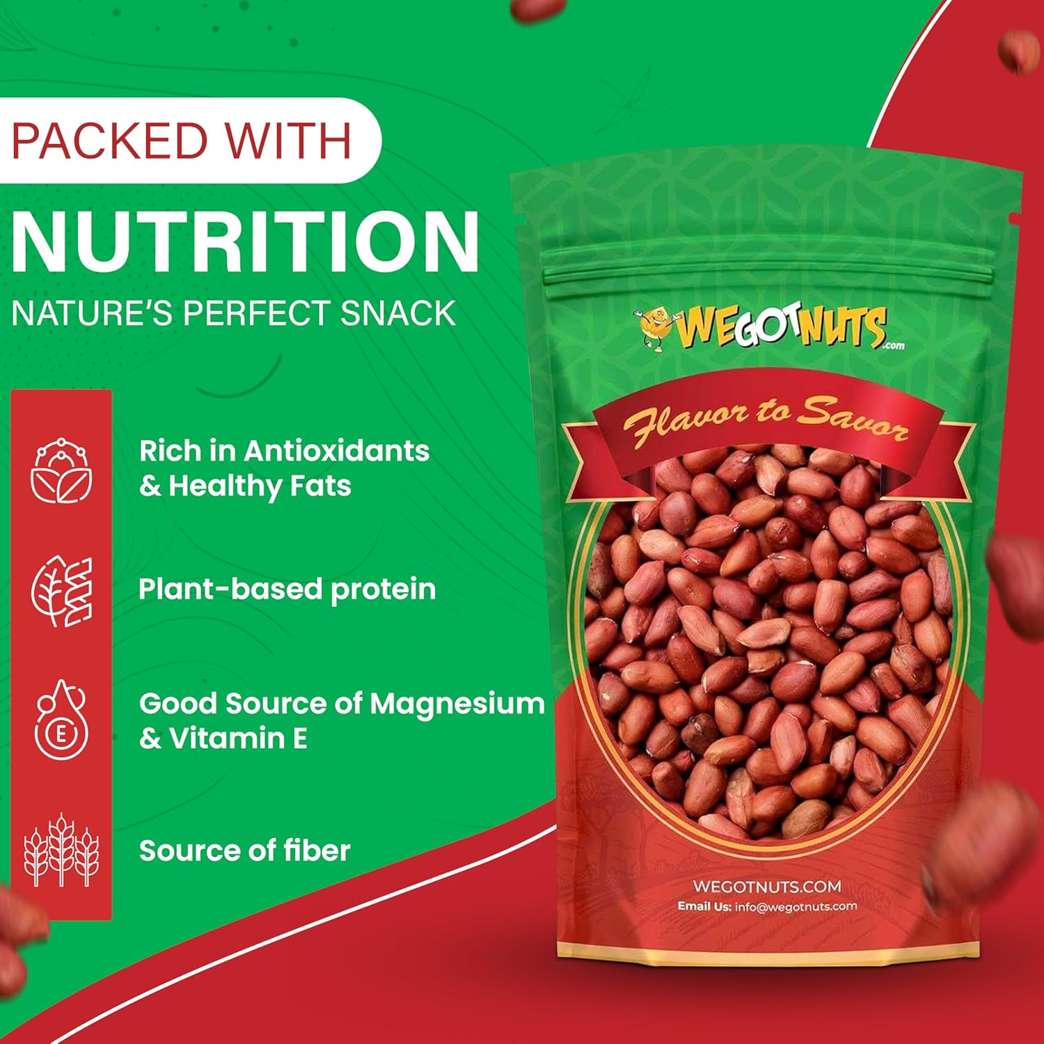 Raw Red skin Peanuts , USA Grown, (Unsalted) 5LB Bag Bulk (80oz) - We Got Nuts