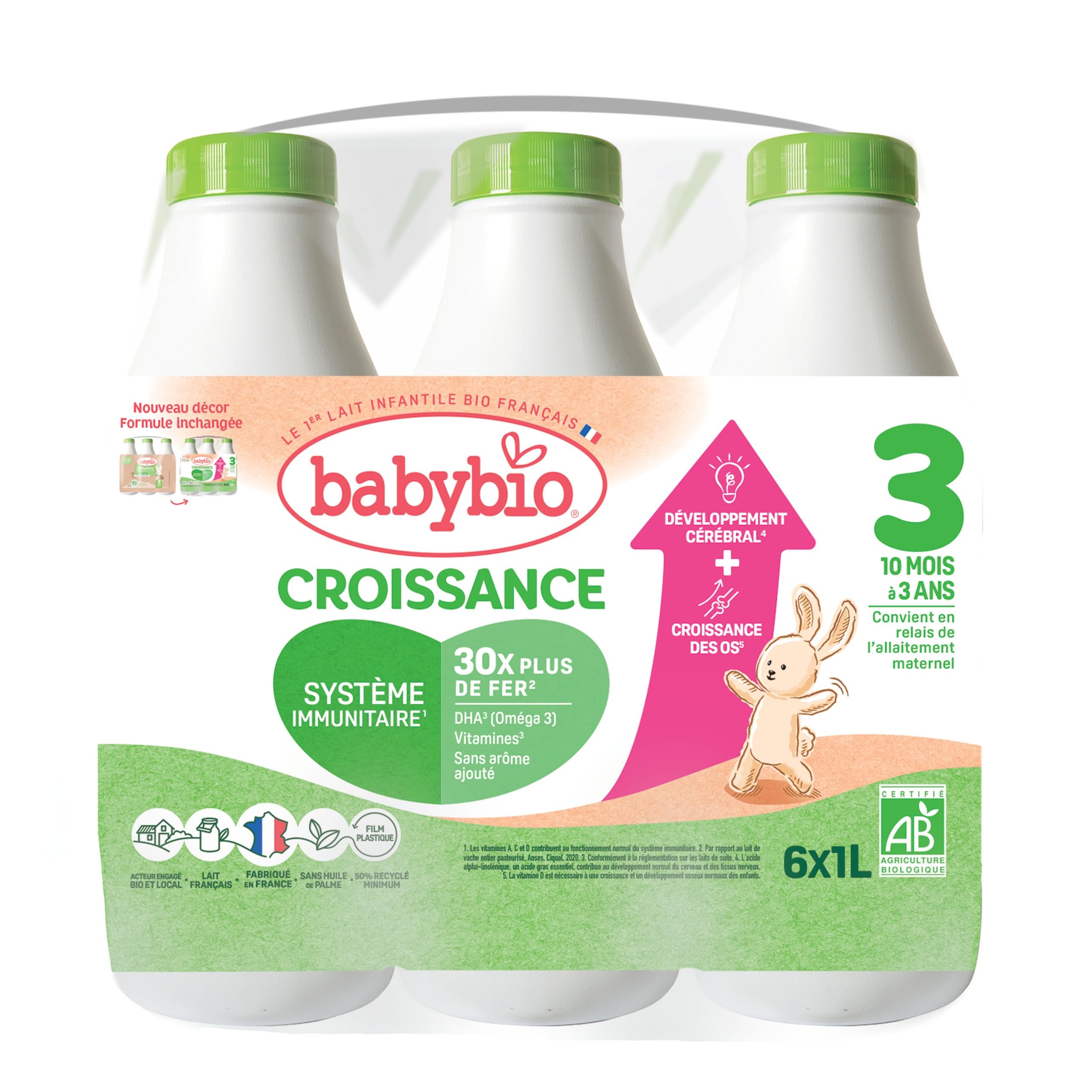 Babybio Lait Croissance Liquide - 3me ge ds 10 Mois - 6x1L - BIO  Fabriqu en France & Lait franais - Formule PREMIUM : DHA/ARA :  Amazon.com.be: picerie