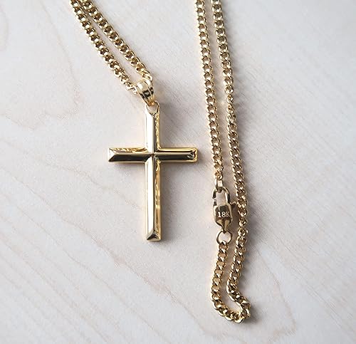 Miniatura 2 de Cadena de oro de 18 quilates collar con colgante de cruz biselada pequeña de 036 pulgadas cierre de collar cubano para mujeres hombres y esposas