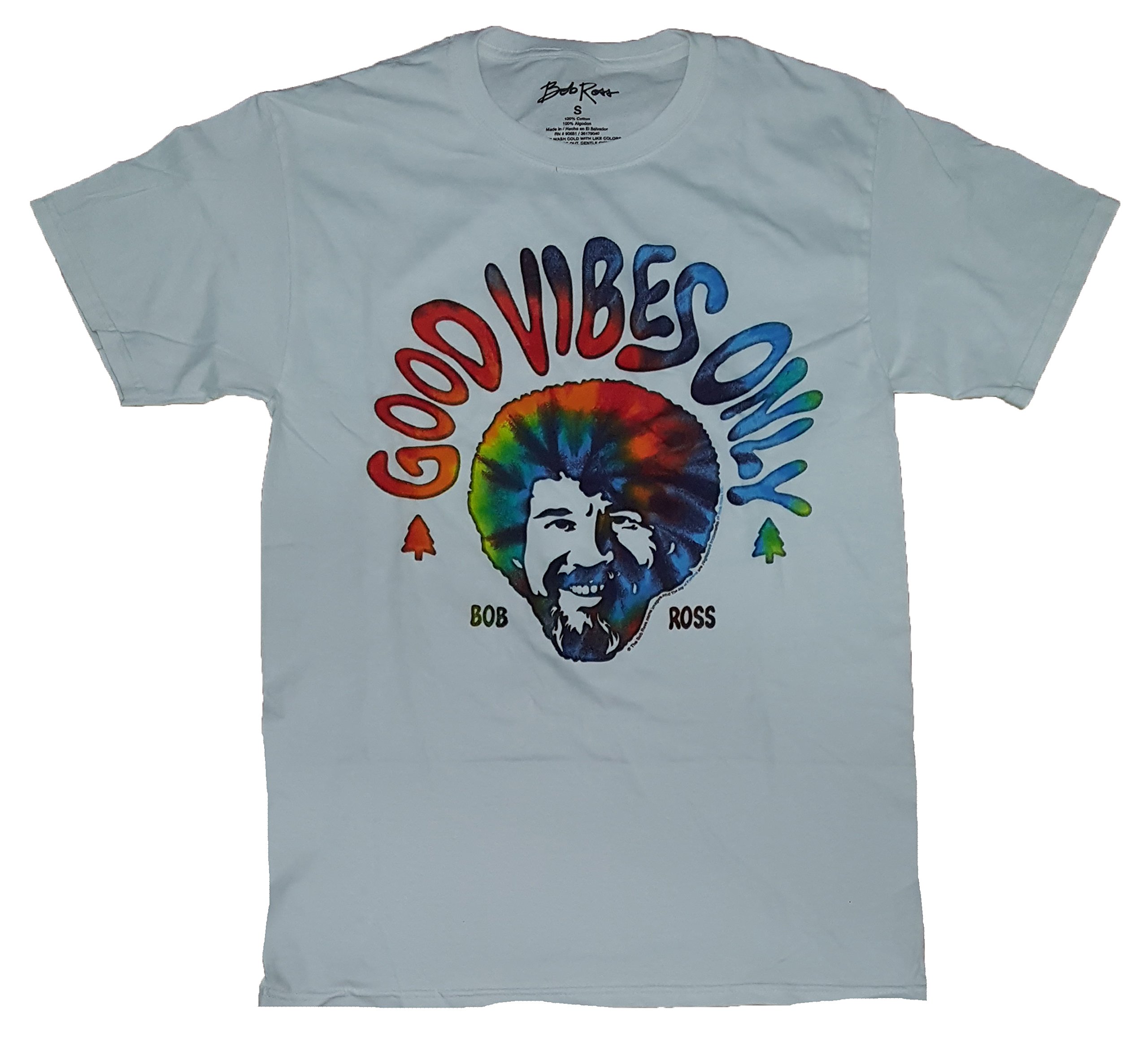 BobRoss Fashion Bob Ross Good Vibes Only Graphic T-Shirt,Small 3436, White Tie-dye