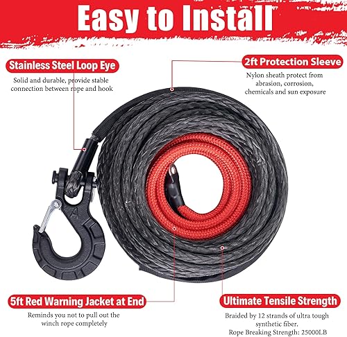 Miniatura 2 de Cuerda de cabrestante sintética de 14 pulgadas x 50 pies, cuerda de cabrestante sintética de 9500 libras con funda protectora, tapón de cabrestante